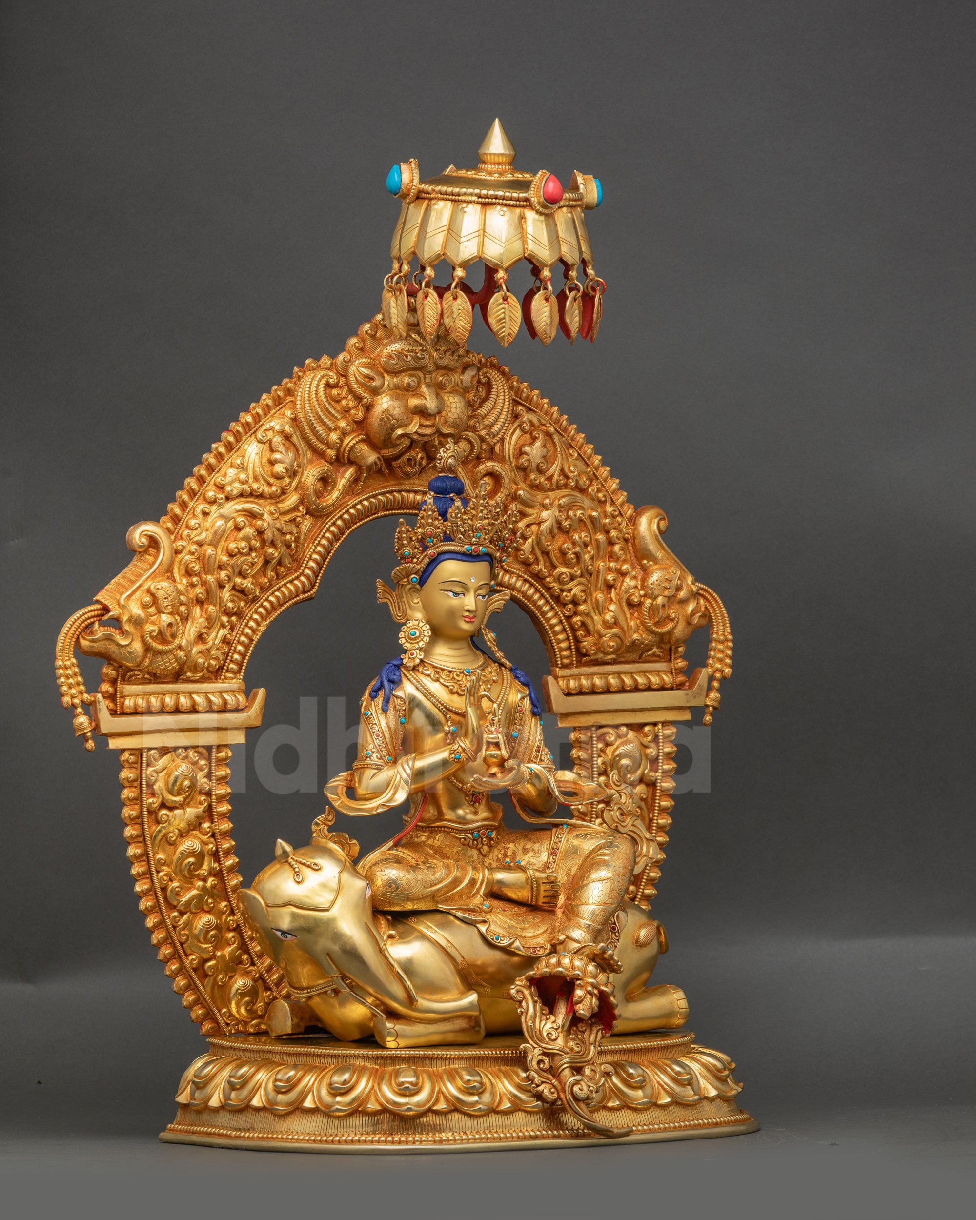 Samantabhadra Bodhisattva sculpture right profile with elephant and lotus base