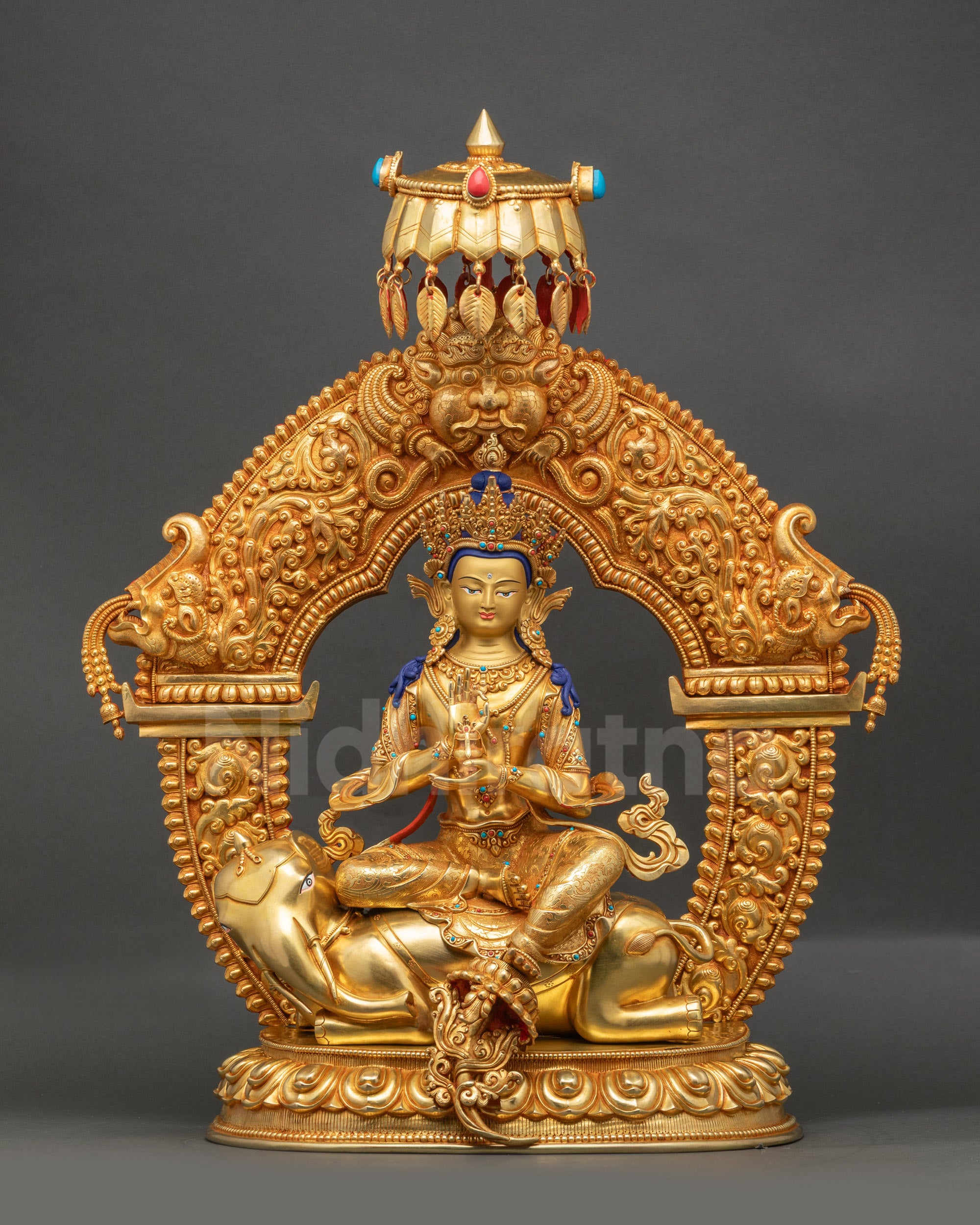 Samantabhadra Meditation Statue seated on lotus with gold fire-gilded details