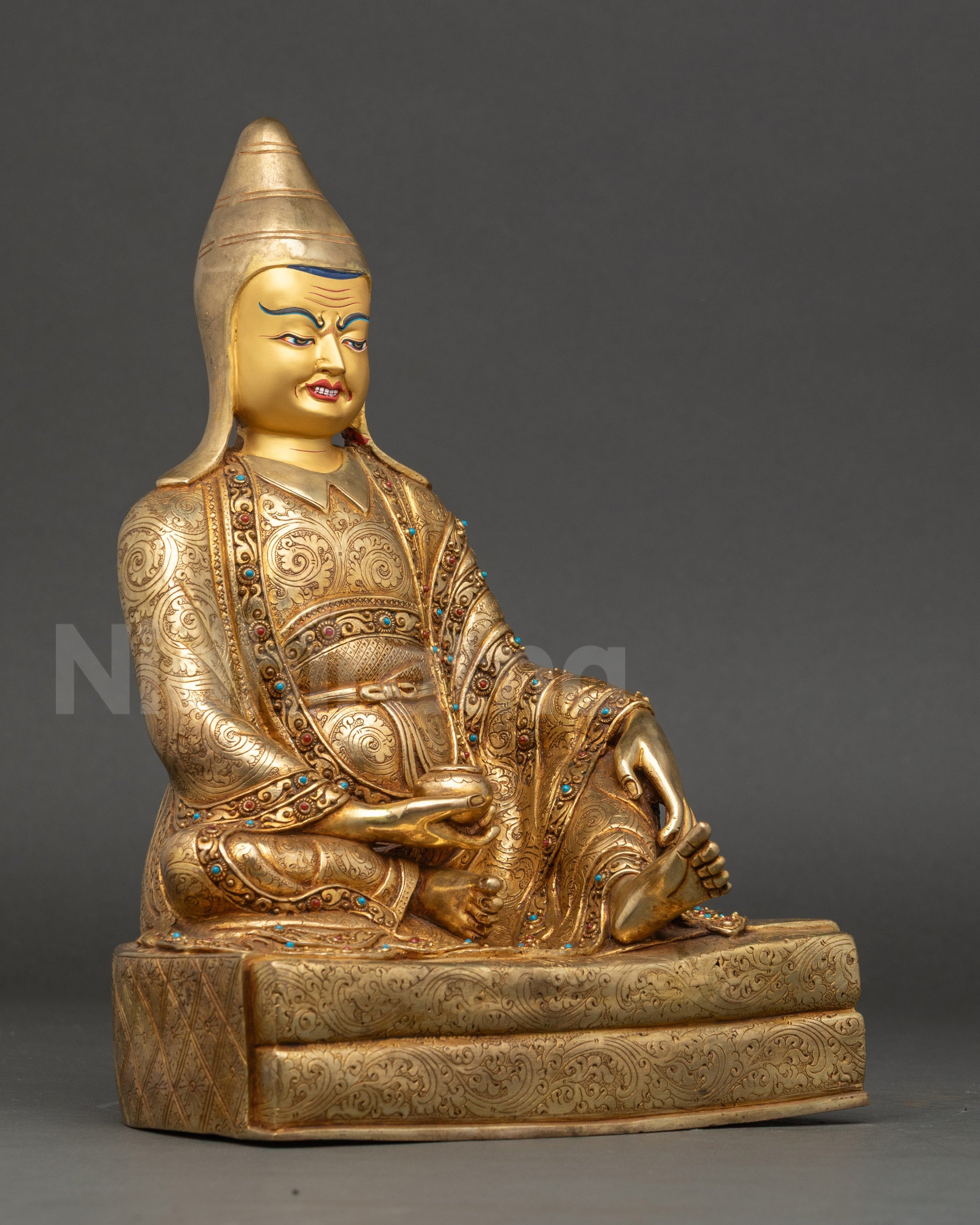 Santaraksita statue right side view copper gold-gilded Buddhist figure