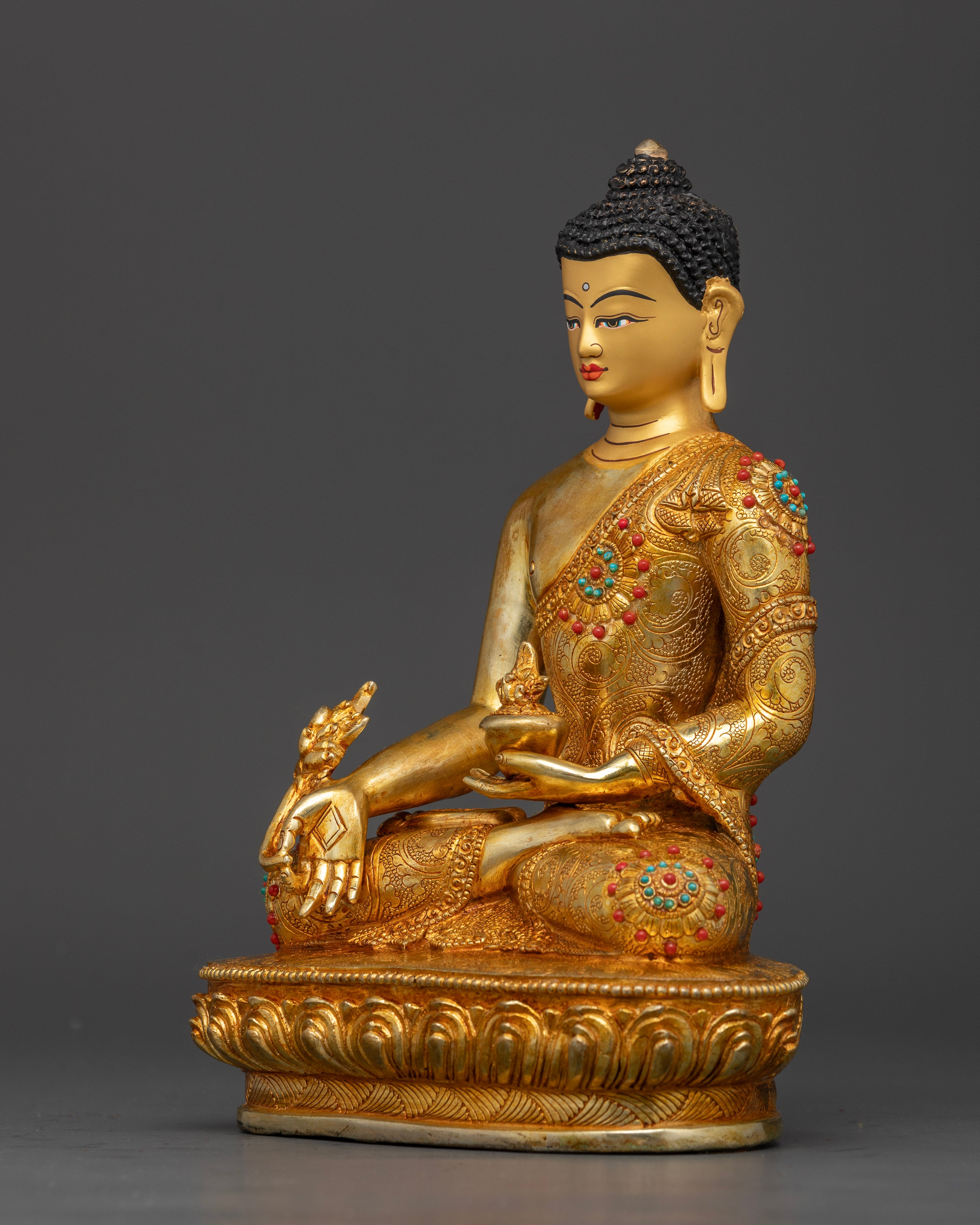 Seated Medicine Buddha copper statue for home altar and meditation space