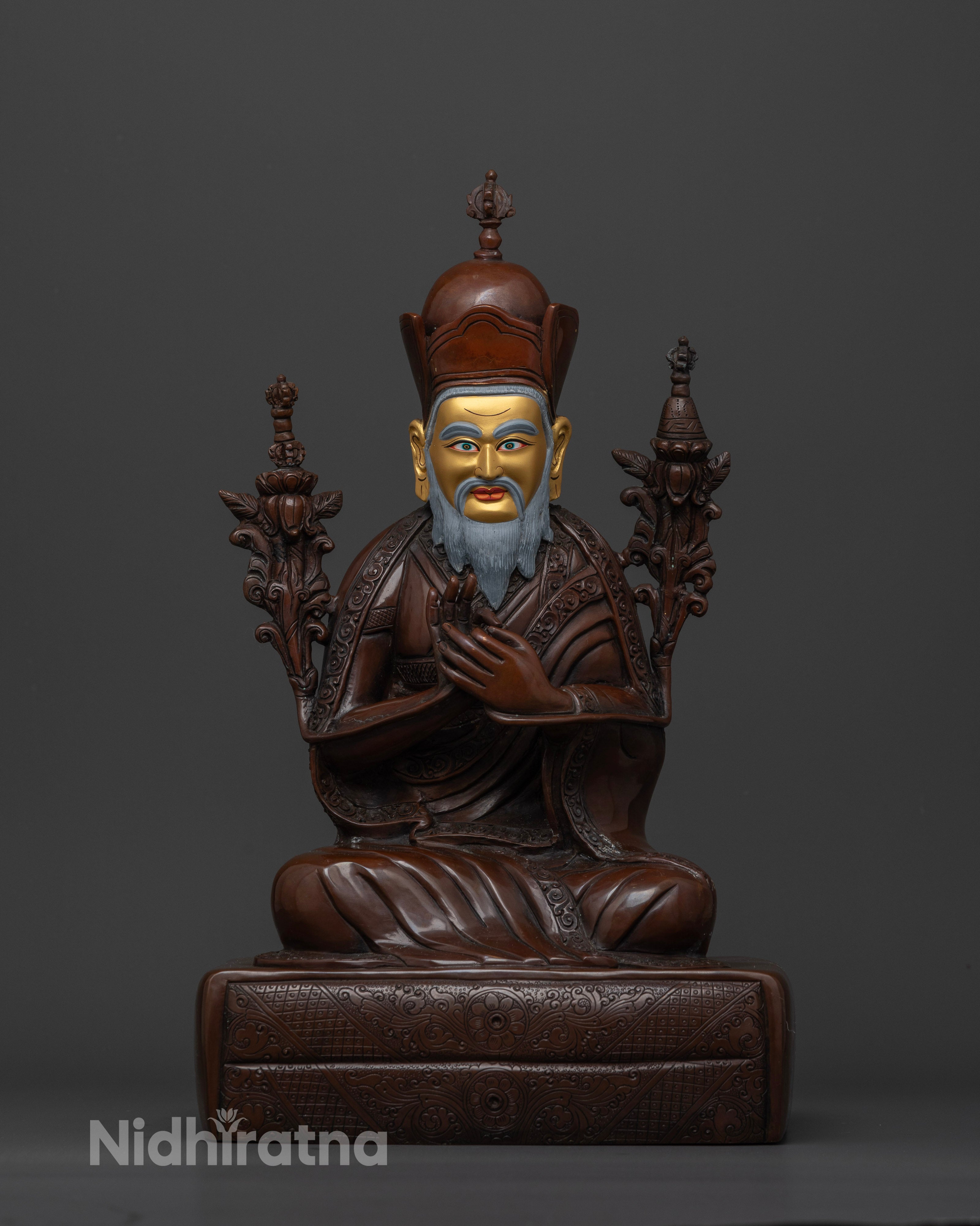 Shabdrung Ngawang Namgyal statue front view oxidized copper Buddhist sculpture Nepal