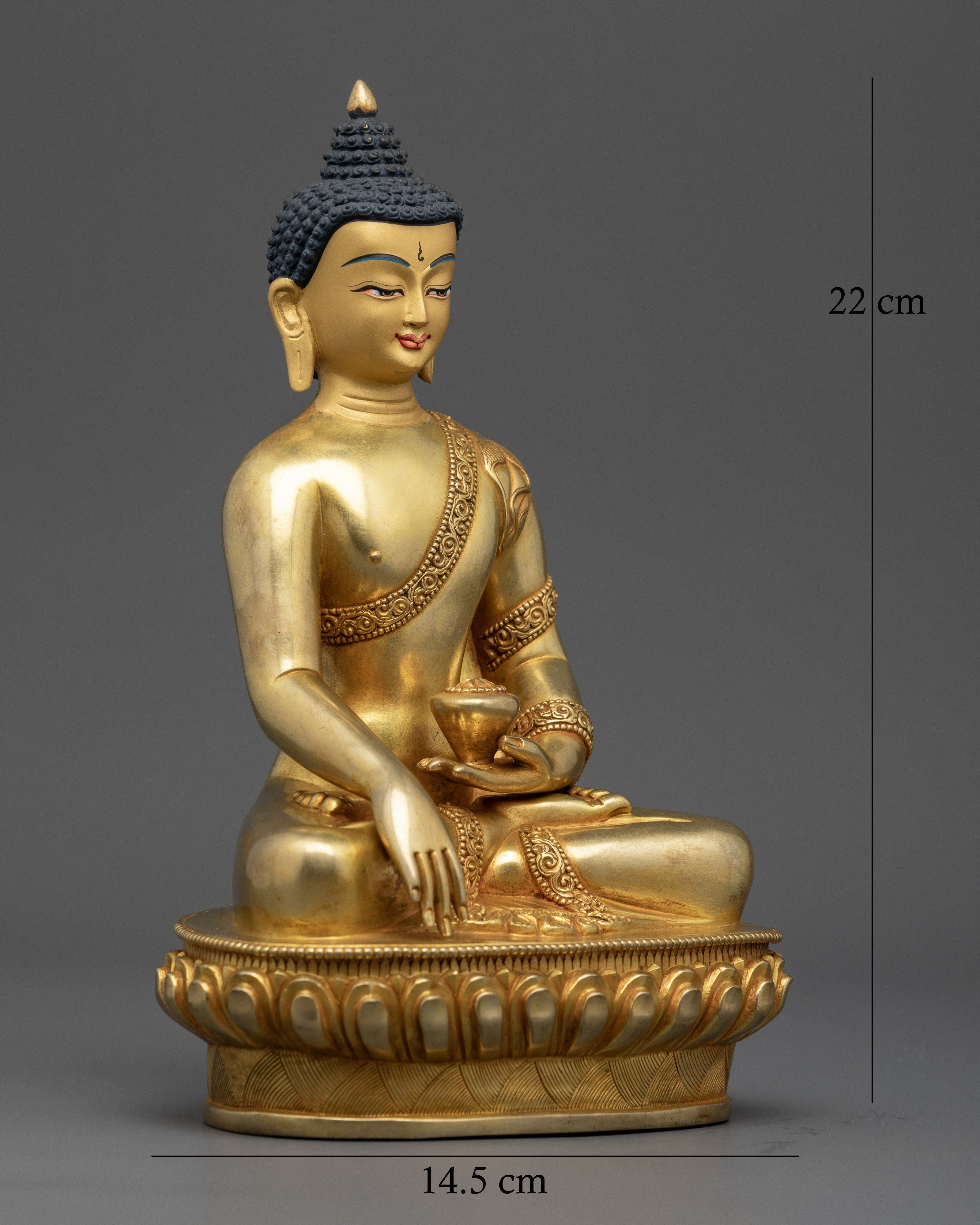 Shakyamuni Buddha statue seated on lotus in Bhumisparsha Mudra.