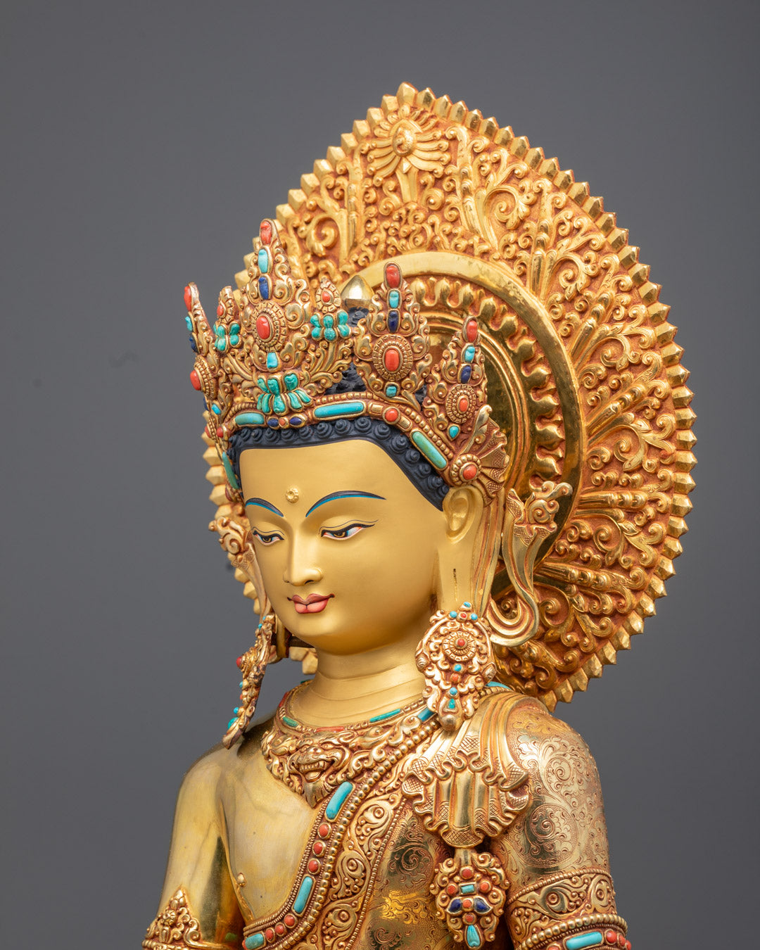 Tibetan Crown Shakyamuni Buddha Statue | Authentic Nepalese Copper