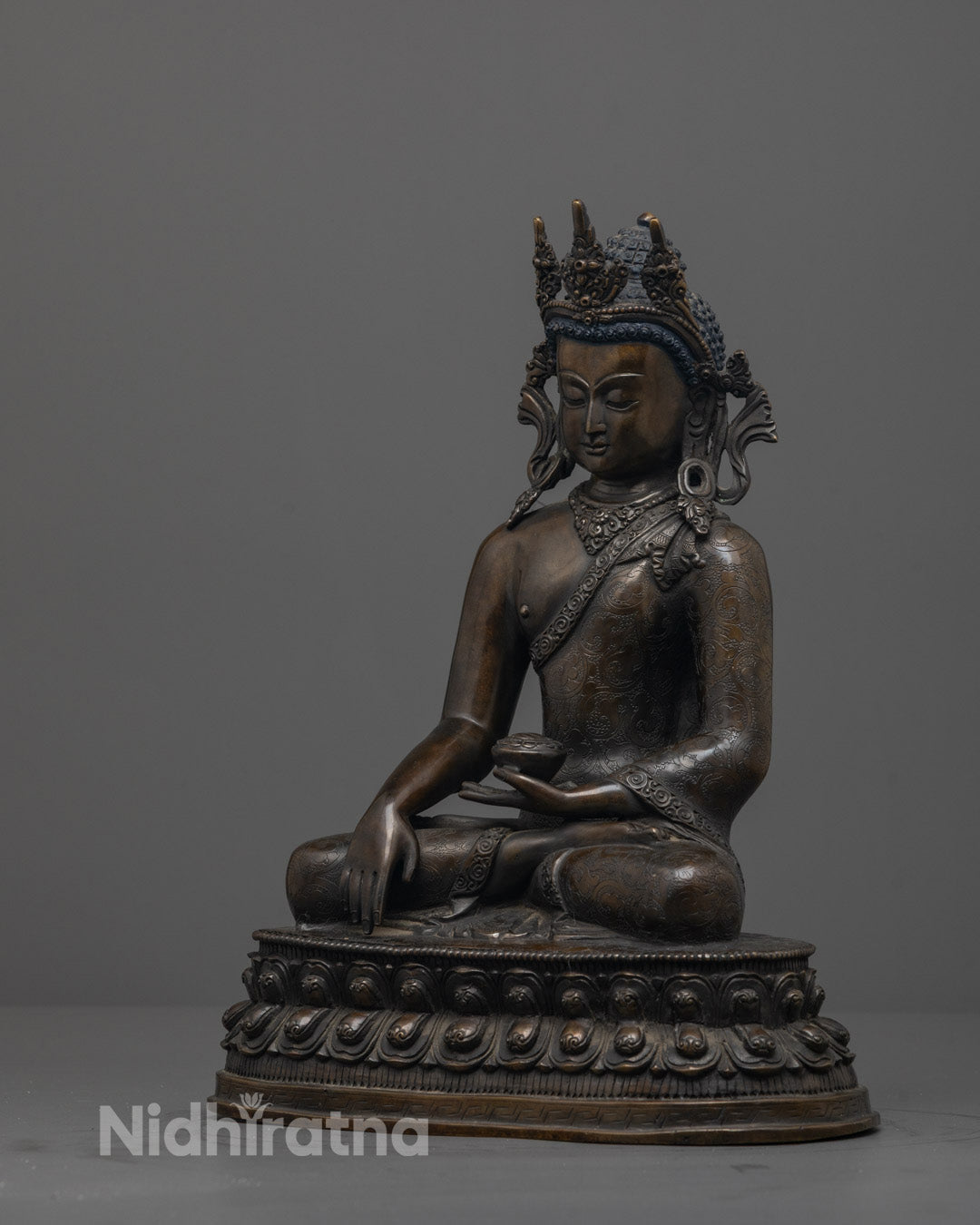 Oxidized Copper Shakyamuni Buddha Statue | Artisan-Crafted from Nepal