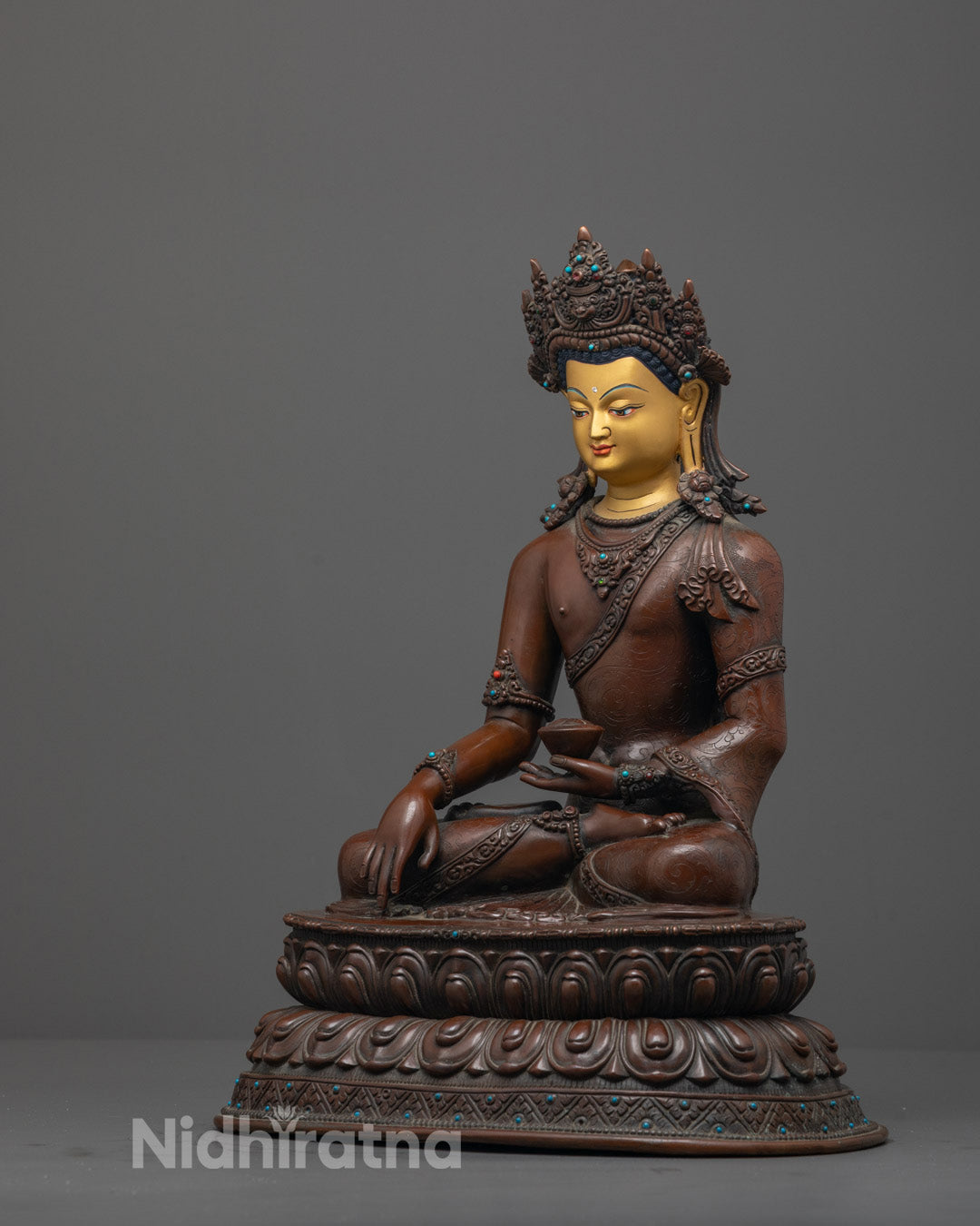 Oxidized Crowned Shakyamuni Buddha Statue | Buddhist Home Decor
