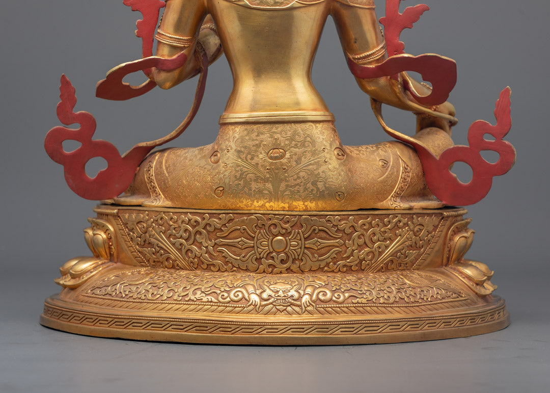 Tibetan Buddhist Green Tara Statue | 24k Fire Gold Gilded