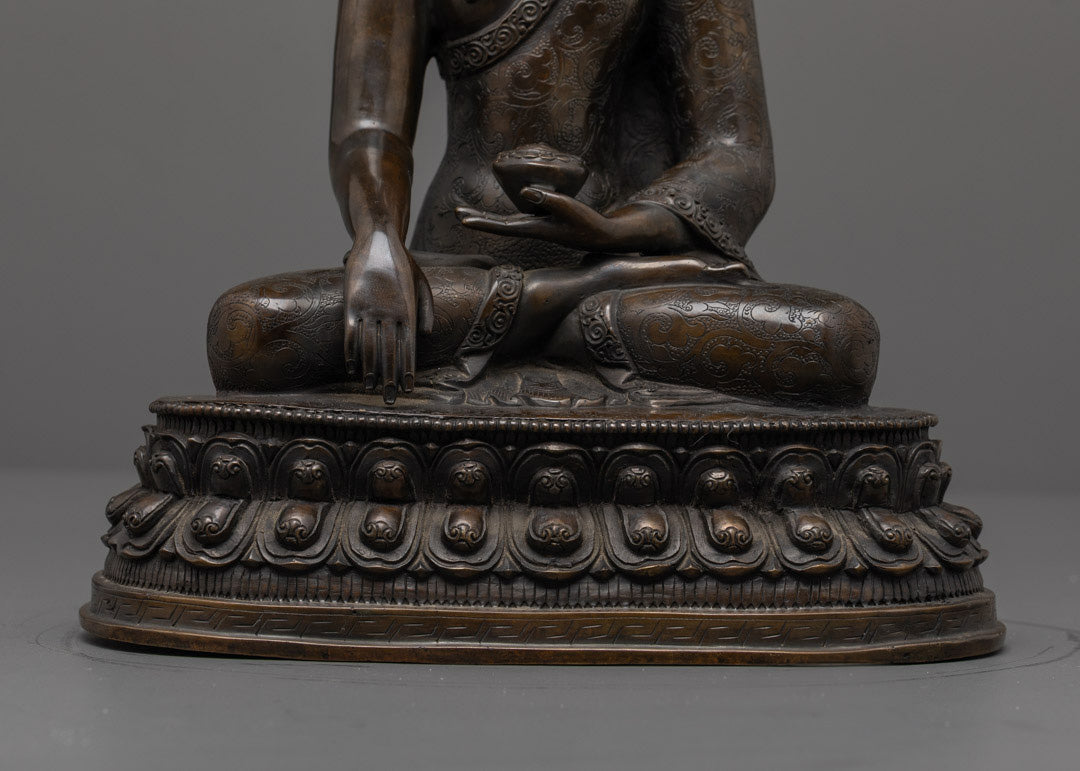 Oxidized Copper Shakyamuni Buddha Statue | Artisan-Crafted from Nepal