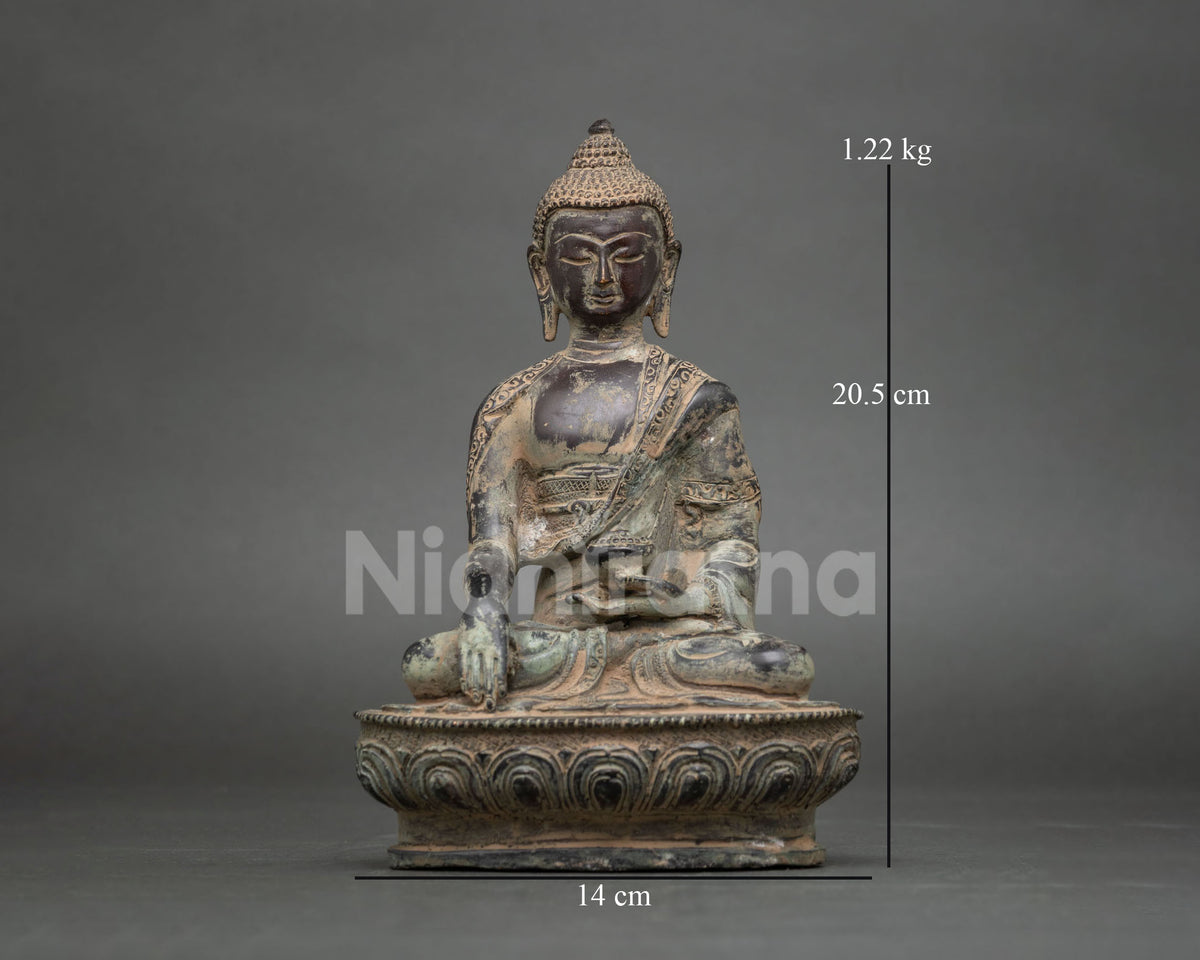 Shakyamuni Buddha Statue – Antique-Finish Oxidized Copper Figurine