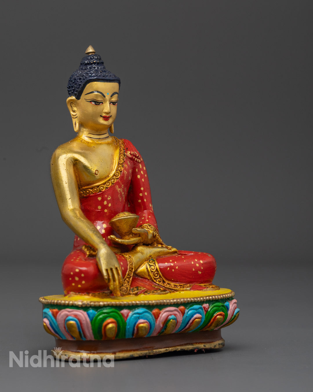 Handcrafted Shakyamuni Statue Featuring the Offering Bowl (Patra) Symbolizing Generosity