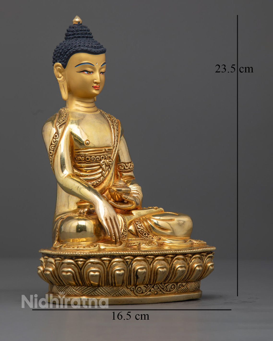 Shakyamuni Buddha Statue | Hand-Carved Copper Sculpture with 24k Gold Face from Nepal