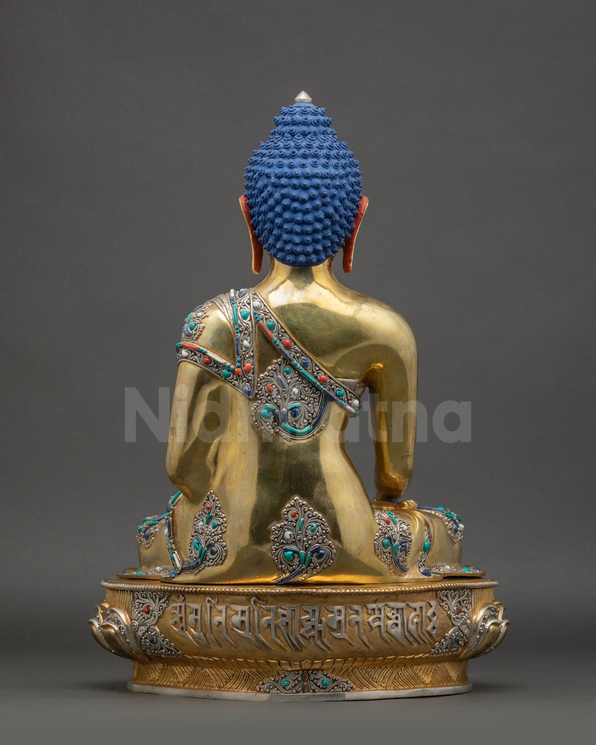 Shakyamuni Buddha Statue back view carved Uchen mantra sacred art