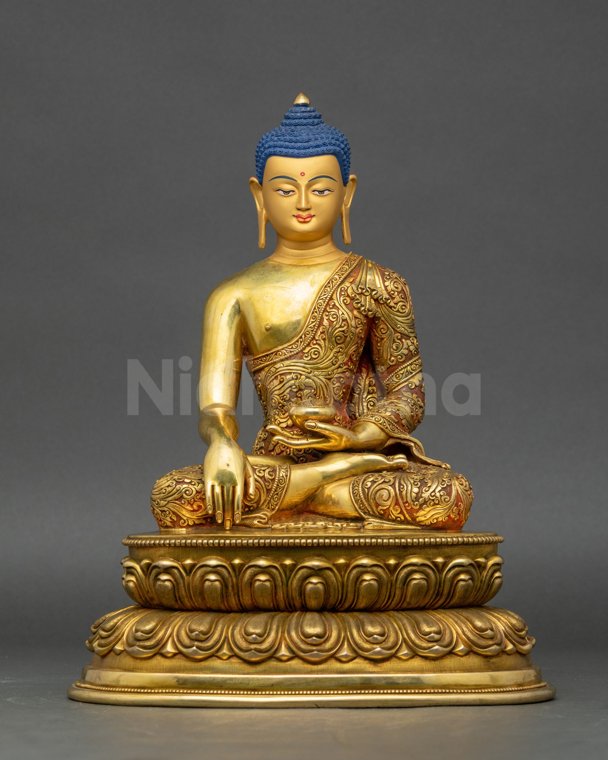Shakyamuni Buddha Statue copper sculpture gold fire-gilded lotus seat