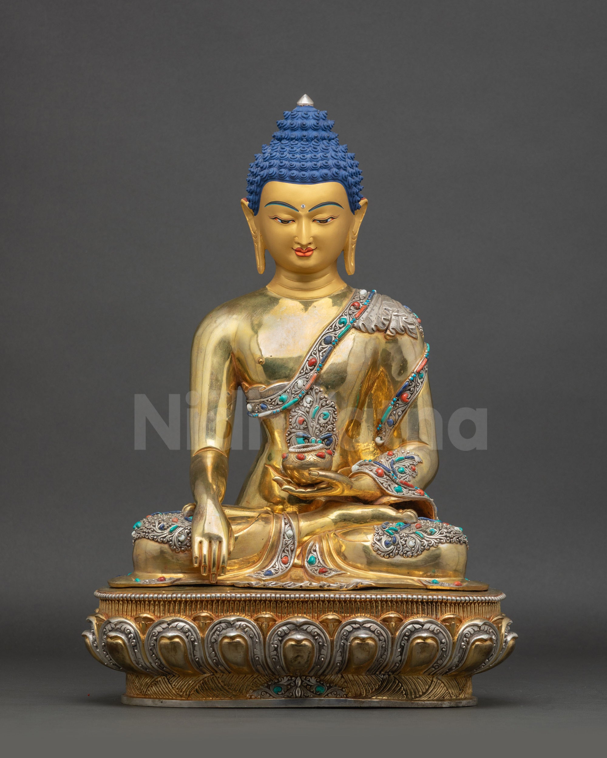 Shakyamuni Buddha Statue handcrafted Nepalese copper lotus seat meditation altar