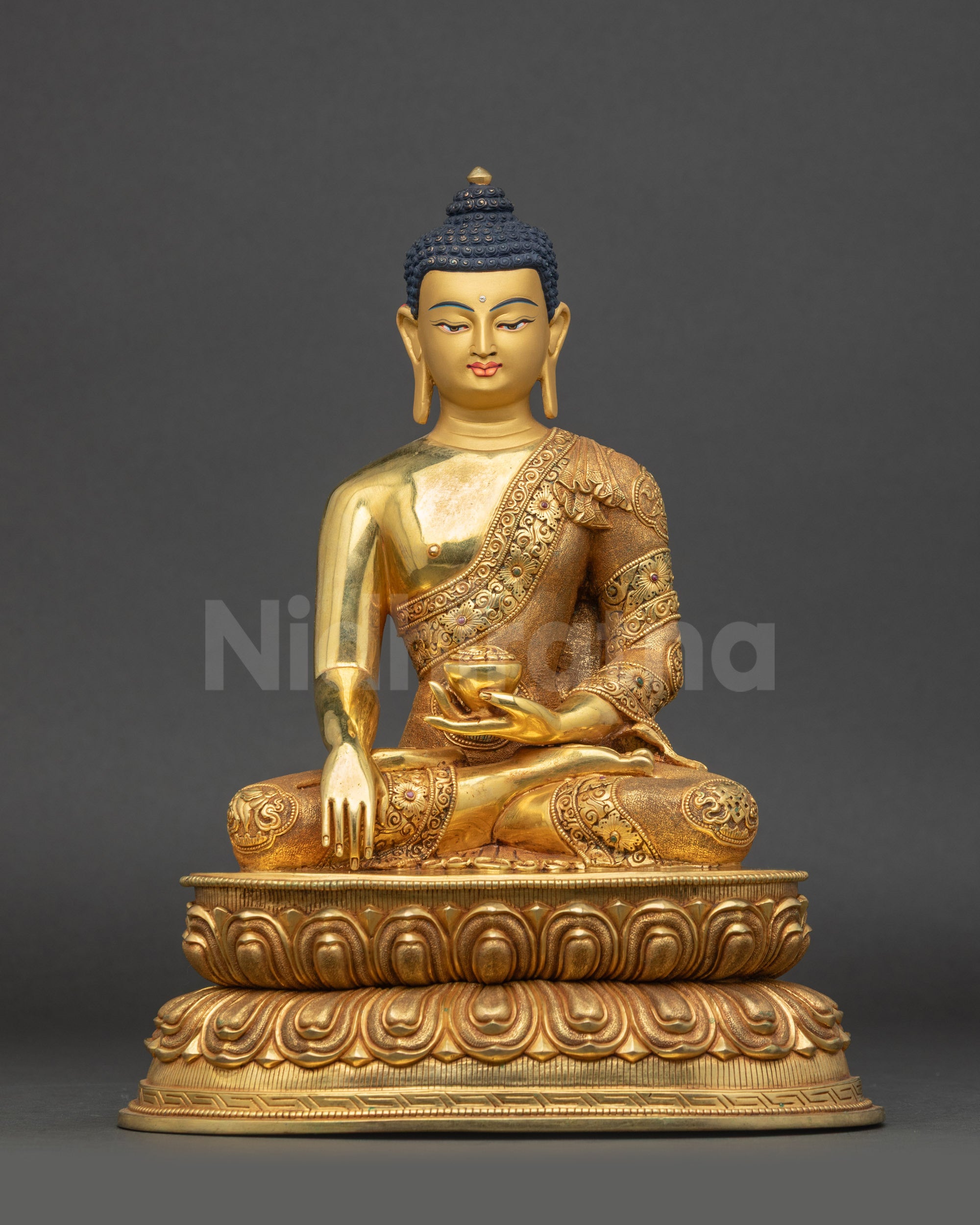 Shakyamuni Buddha Statue handcrafted by Nepalese artisans with gold fire-gilded copper alloy