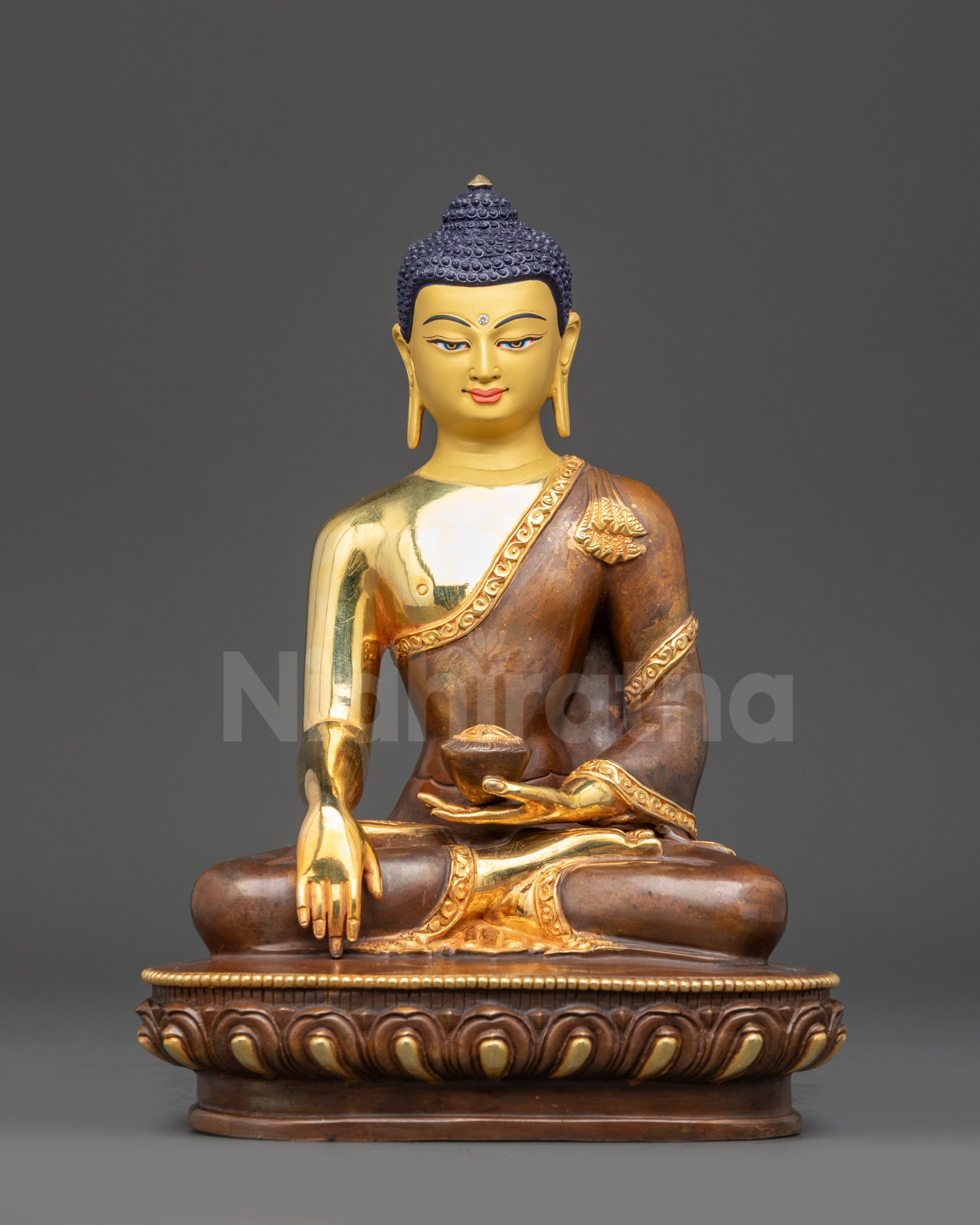 Shakyamuni Buddha Statue lotus seat 24K gold face gold fire-gilding Acrylic Colors