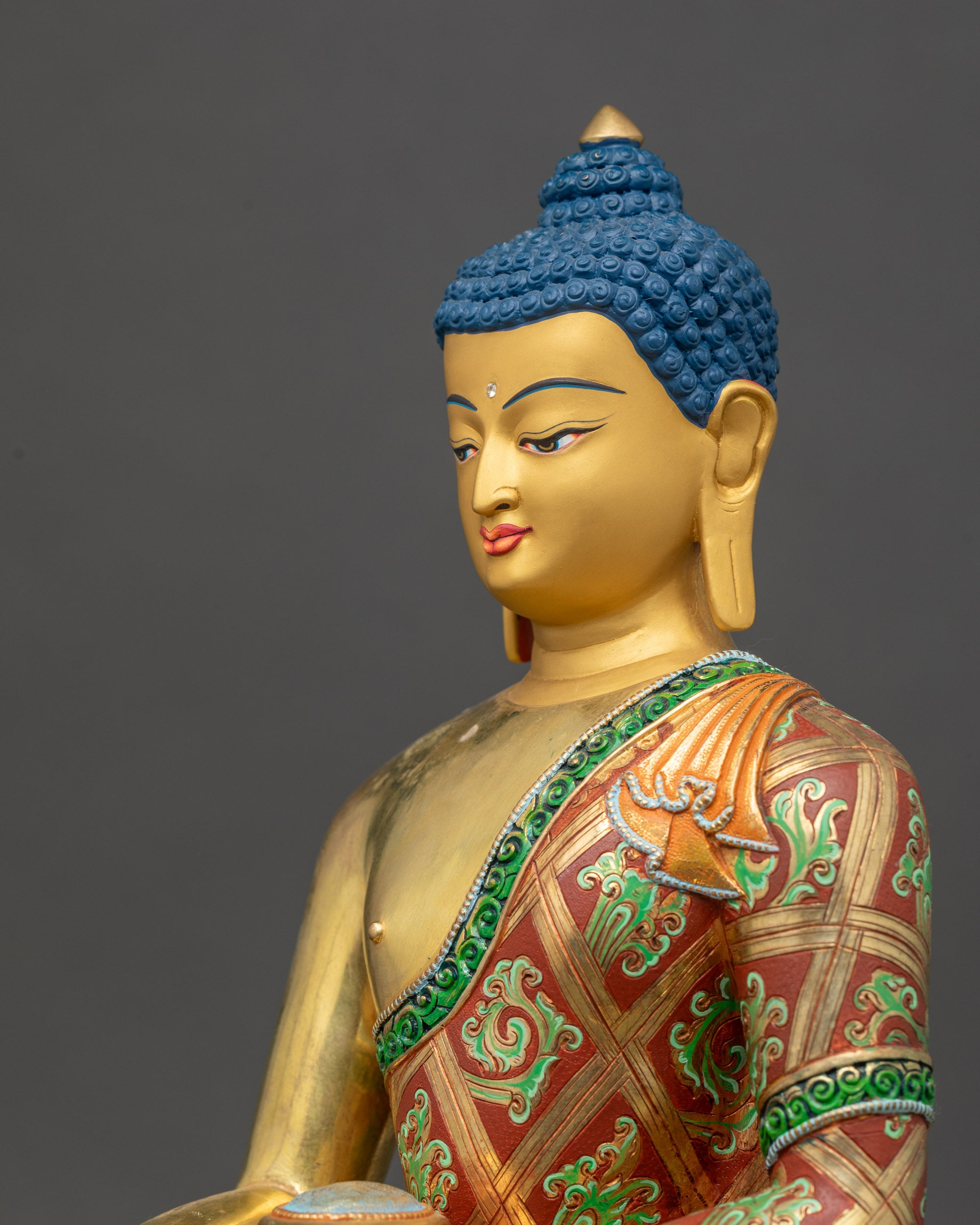Shakyamuni Buddha right side view gold fire-gilded copper sculpture