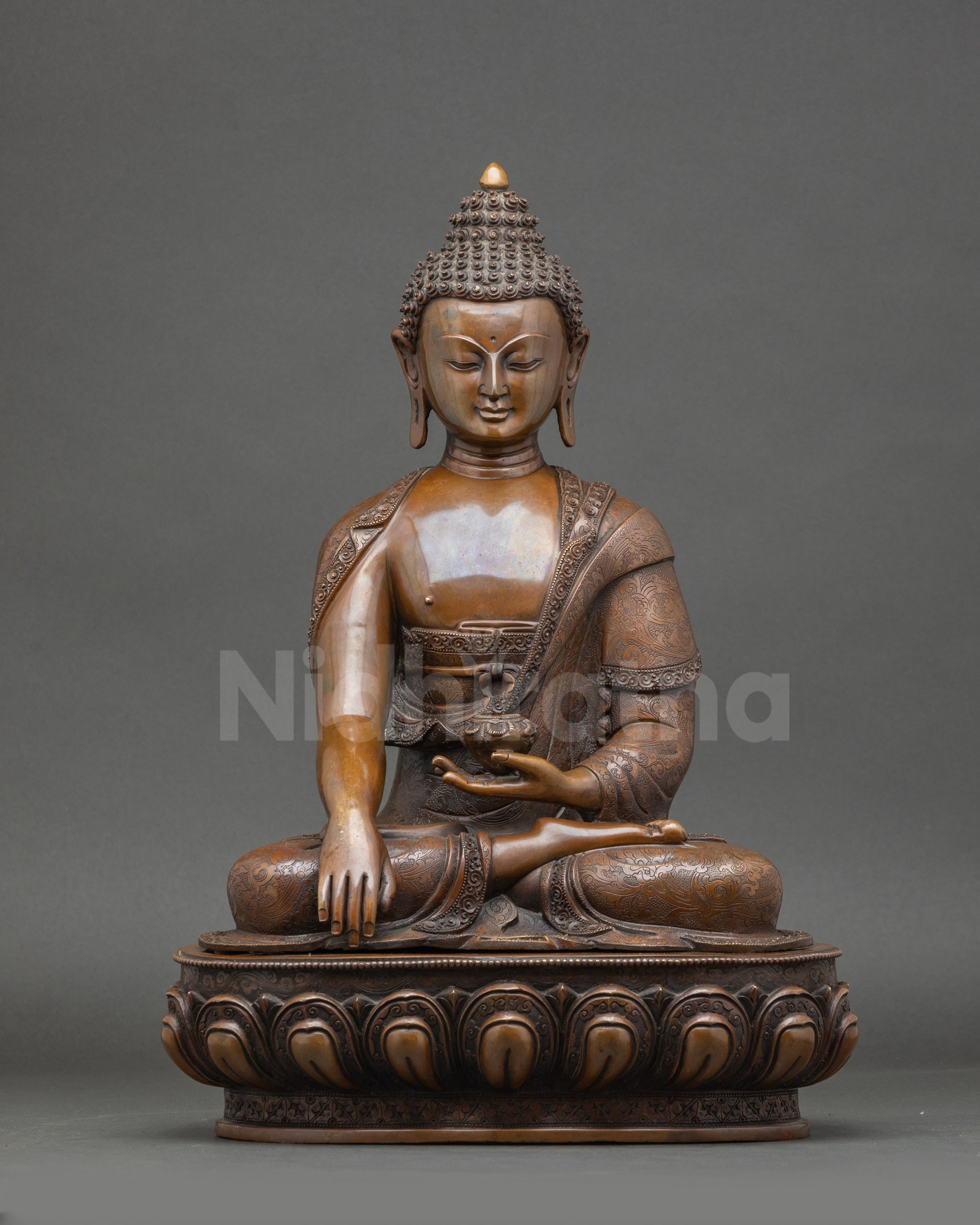 Shakyamuni Buddha statue handmade in Nepal oxidized copper seated sculpture