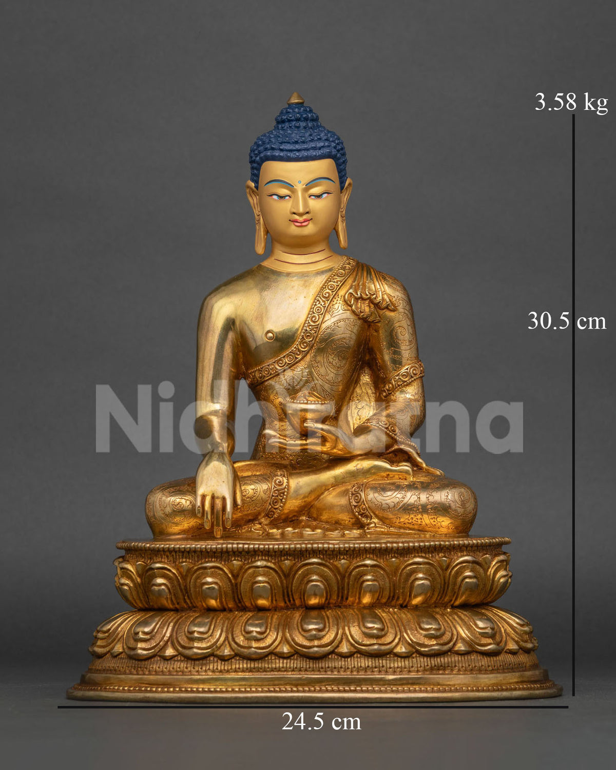 Shakyamuni Buddha statue with 24K gold fire gilded finish.