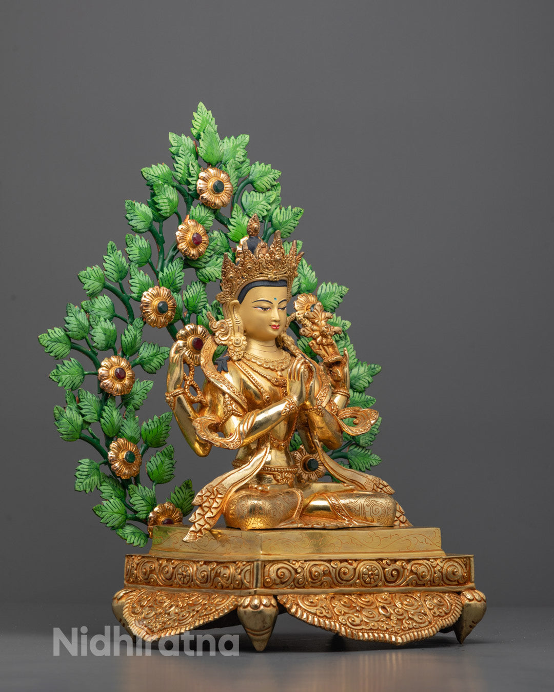 Side-View of Beautiful Chenrezig statue in meditative posture with hollow chamber for consecration