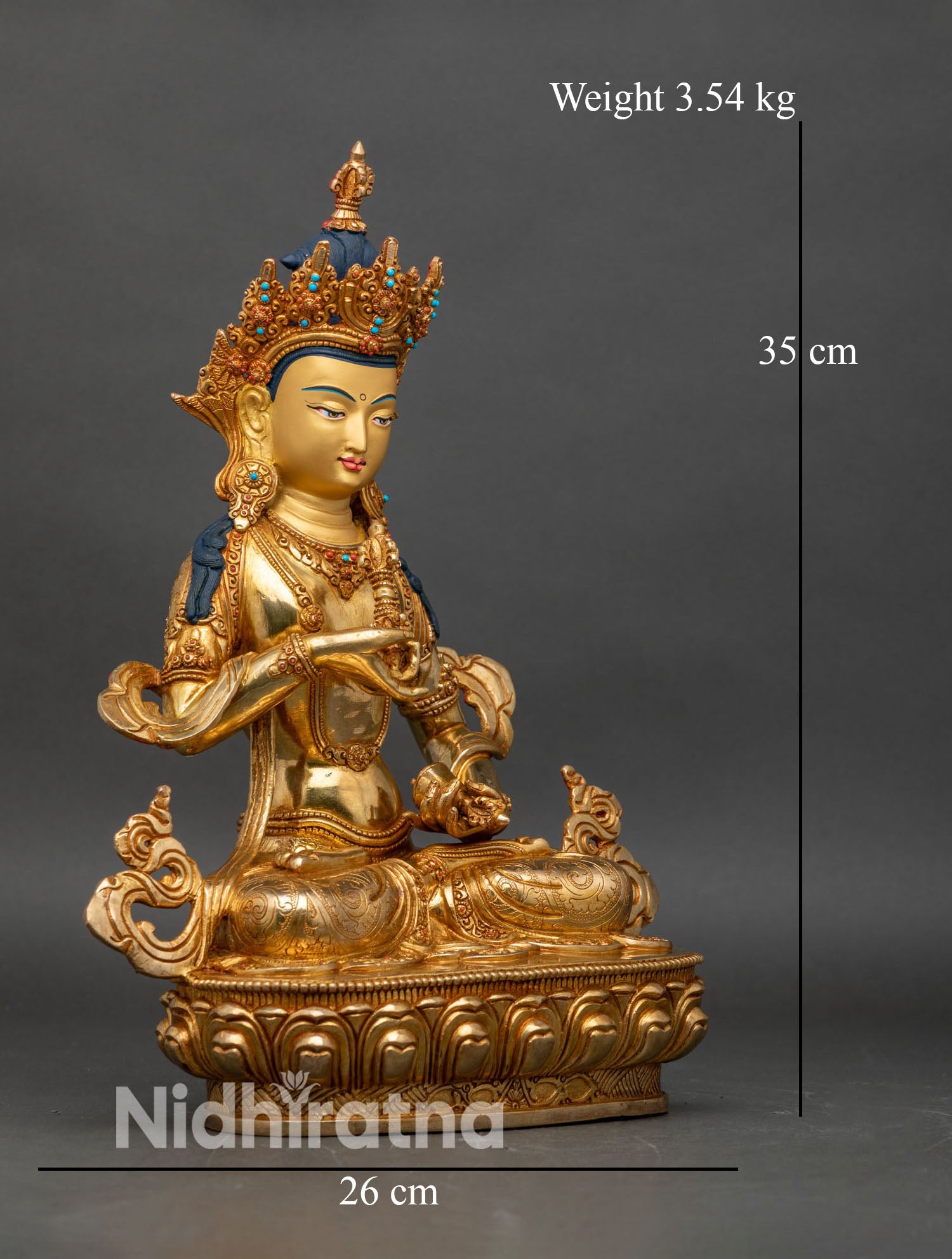 Side view of Vajrasattva statue seated on lotus throne Tibetan Buddhist purification deity