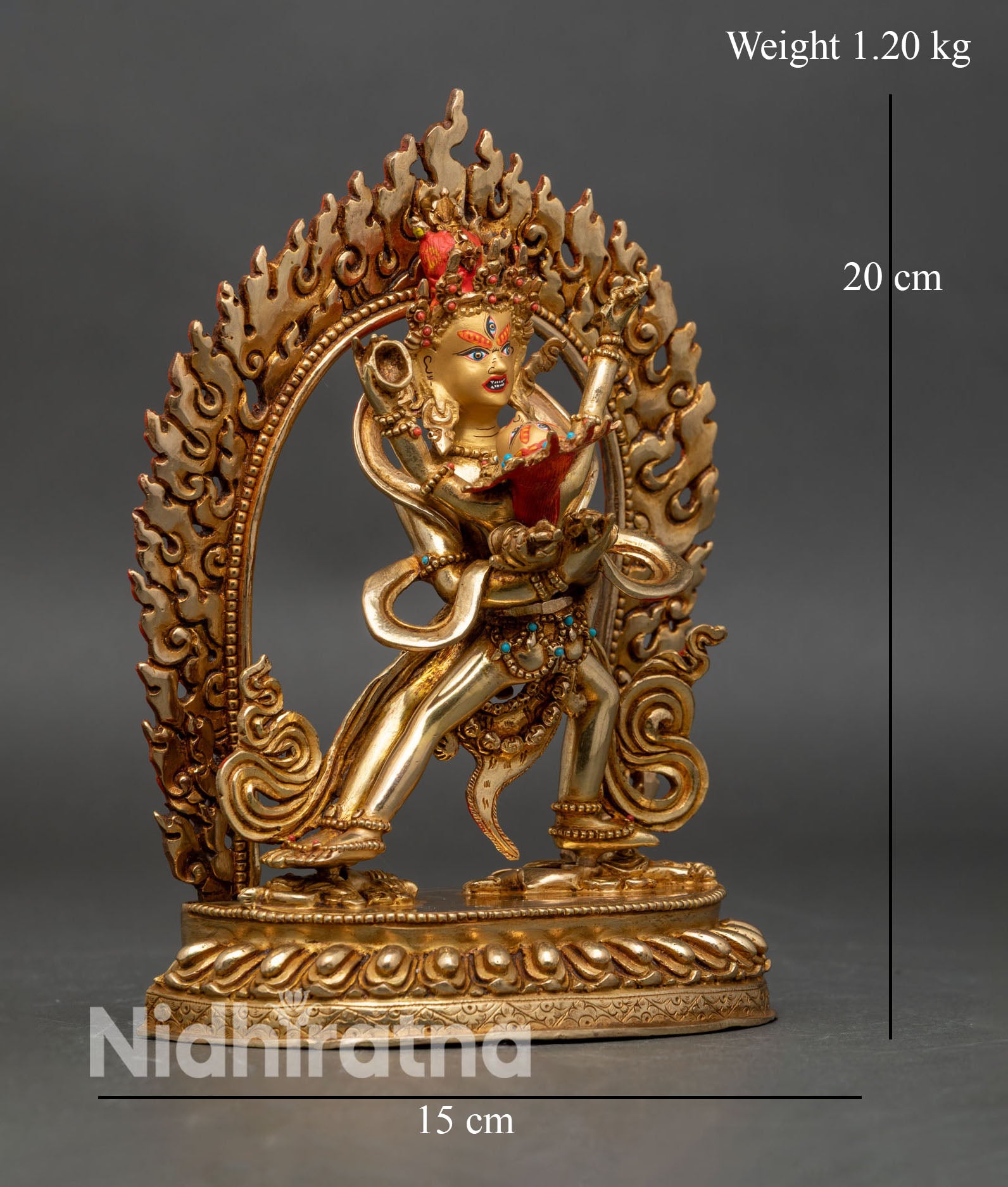 Side view of Chakrasamvara Yab-Yum Statue flaming halo meditation altar decor spiritual sculpture