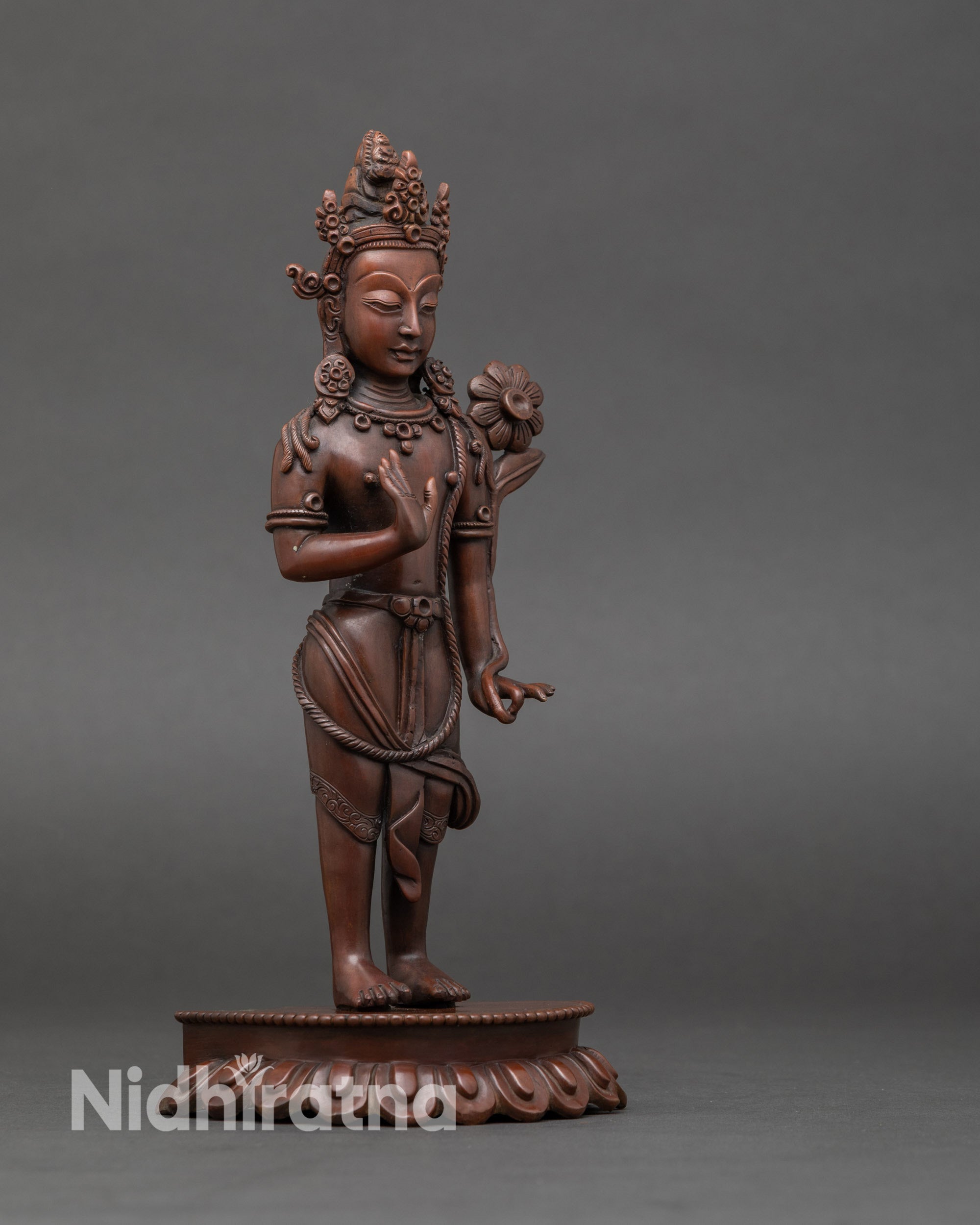 Side-view-of-Oxidized-Padmapani-Buddha-set-meditation-altar-and-spiritual-decor-sculpture