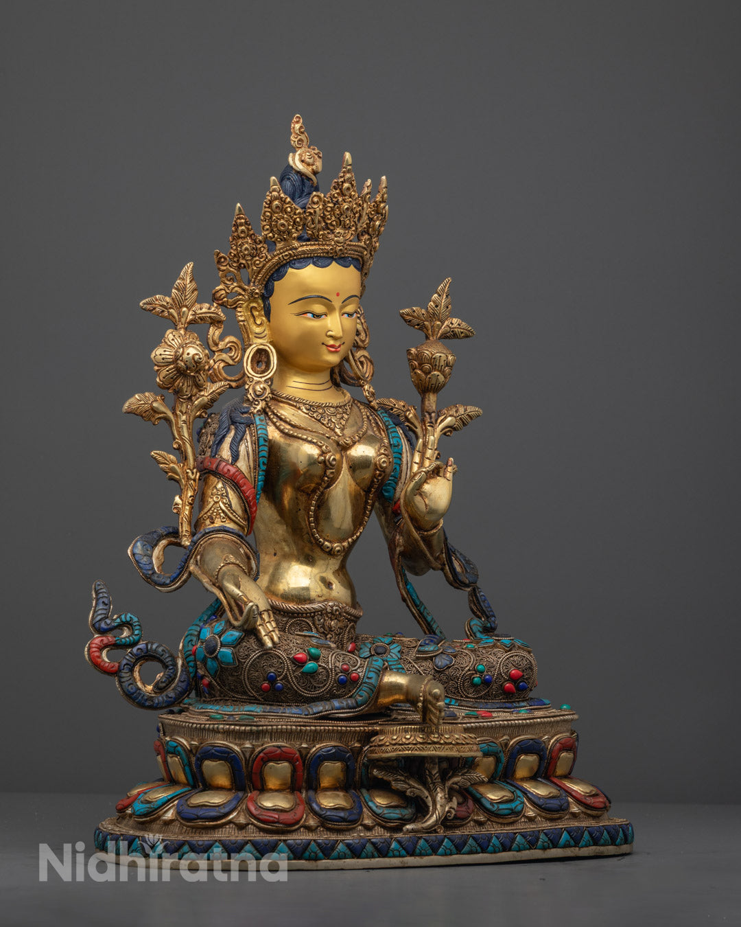 Green Tara Sculpture – Nepalese Buddhist Art with Intricate Acrylic Detailing