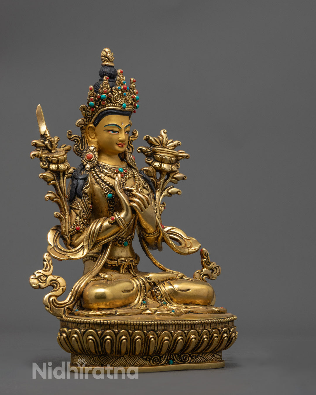 Manjushri Statue Holding Sword of Wisdom and Prajnaparamita Text – Symbol of Enlightened Knowledge