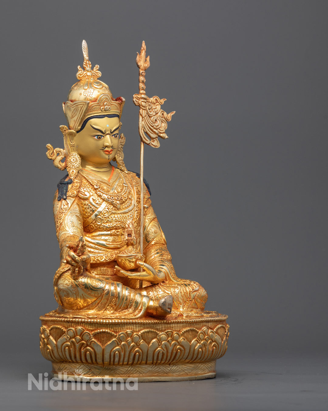 Side angle of Tantrik Buddhism Padmasambhava Sculpture on lotus throne