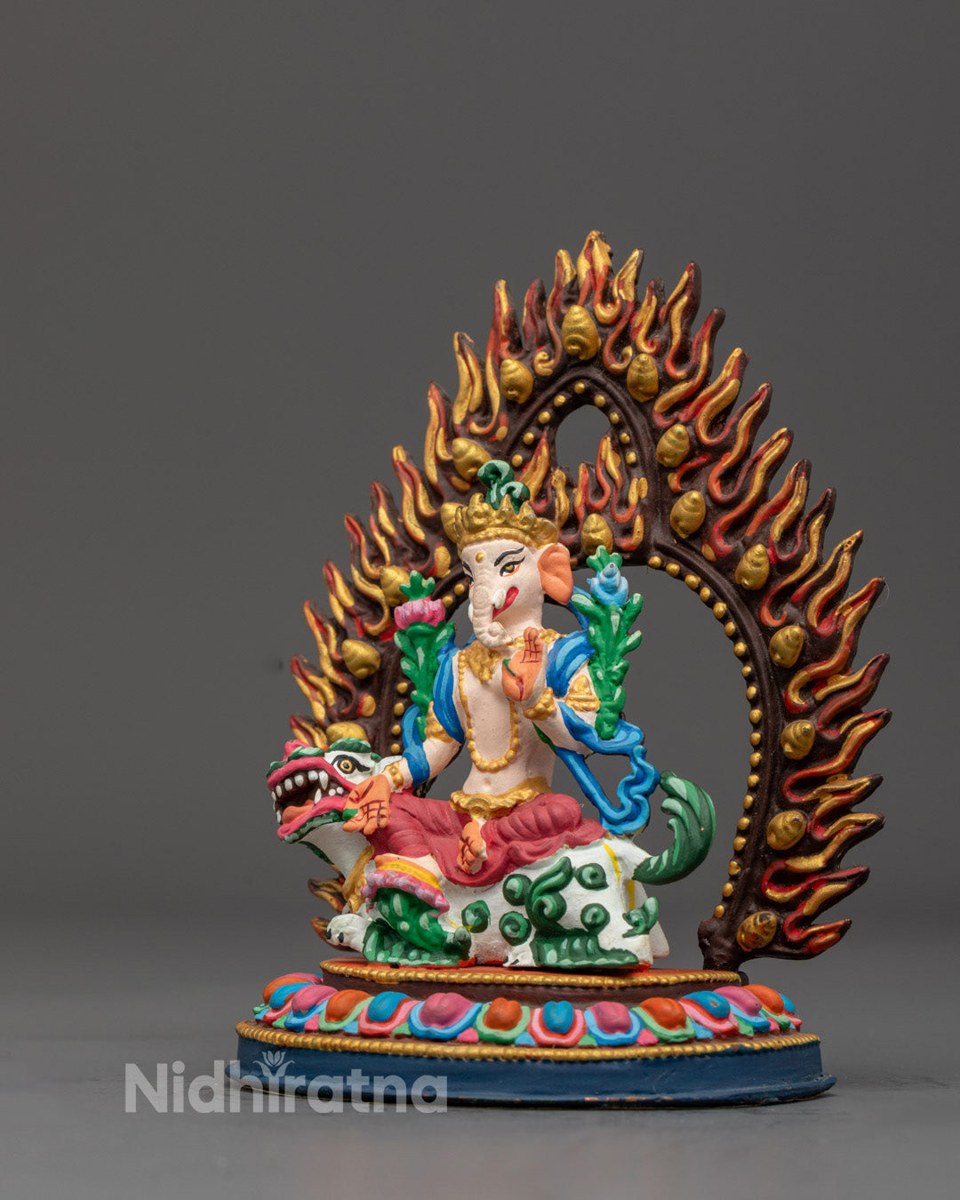 intricately detailed Ganesh Statue made in Nepal using the electroplating method, showcasing traditional craftsmanship and divine symbolism.