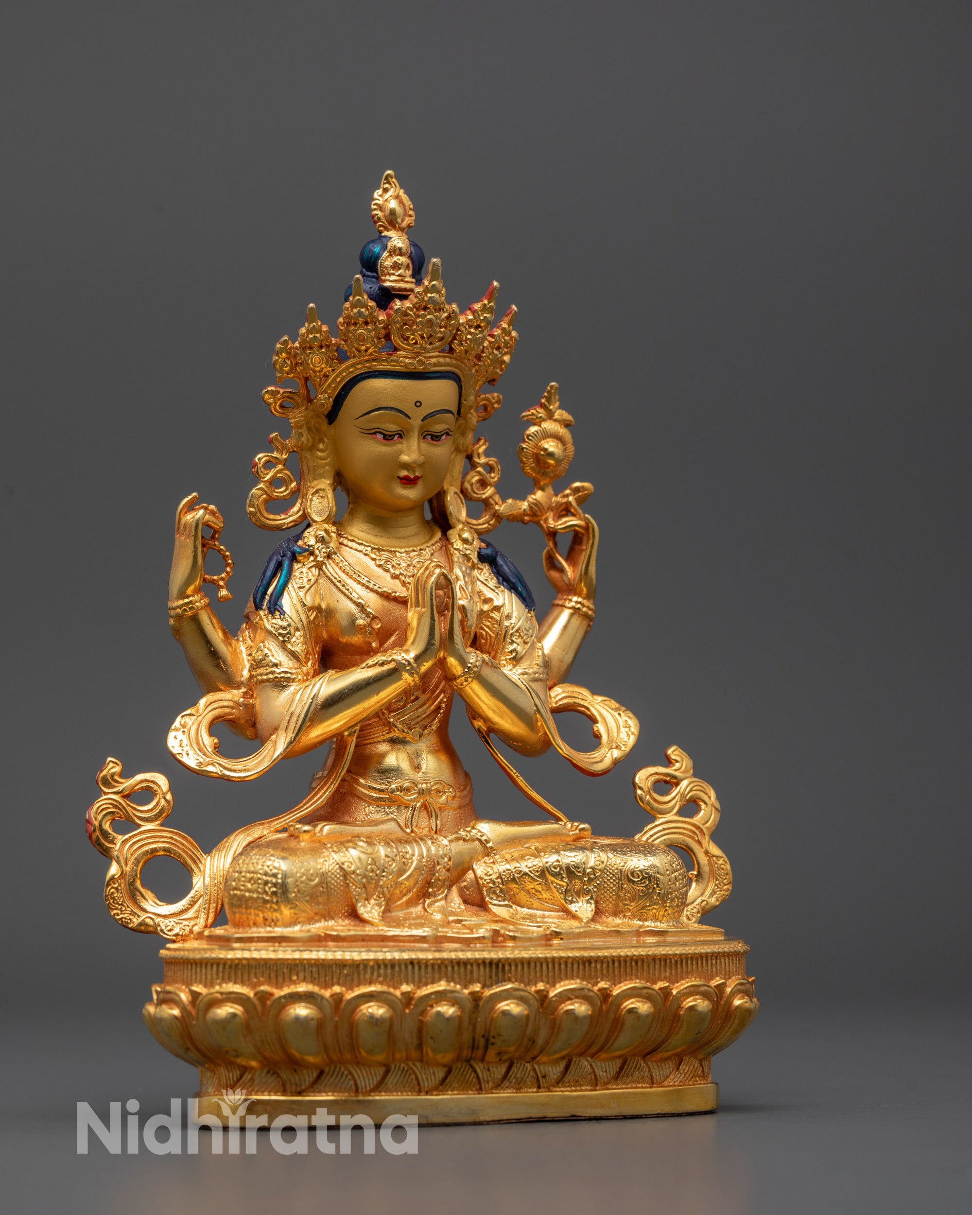 Side close-up showing detailed craftsmanship and radiant gold finish