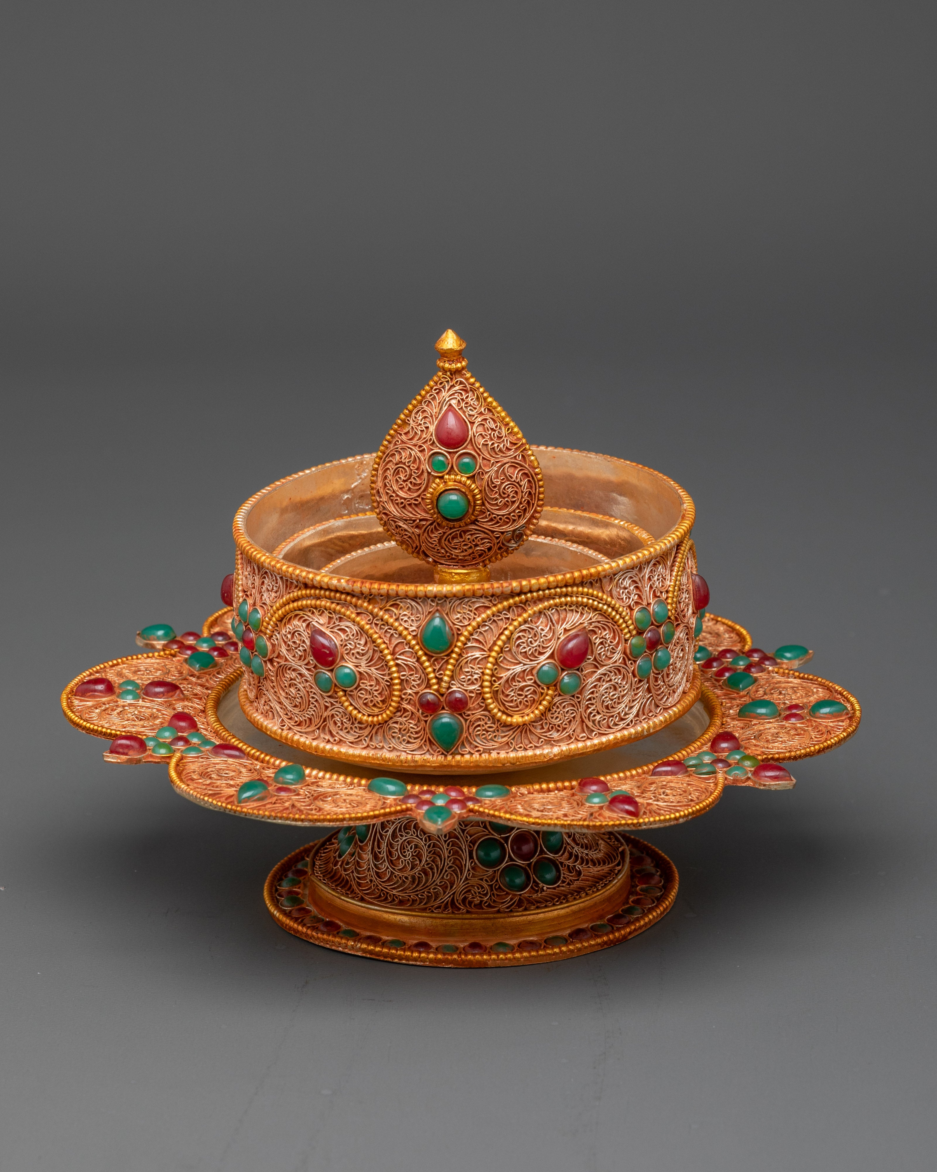 Side view 4-inch Ratna Mandala Offering Set showing layered tiers and stones