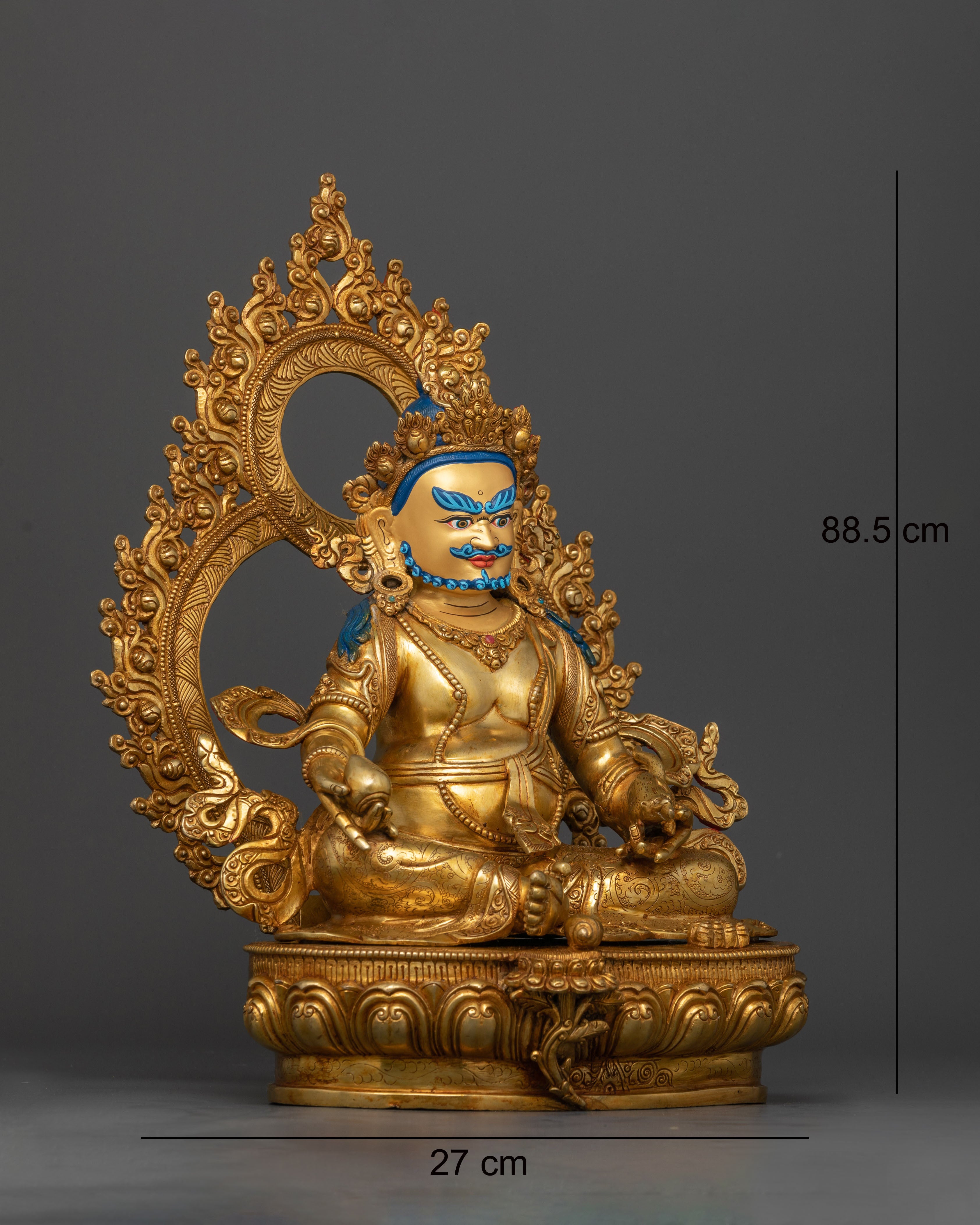 Side view Dzambhala with jewel-spitting mongoose wealth symbol sculpture