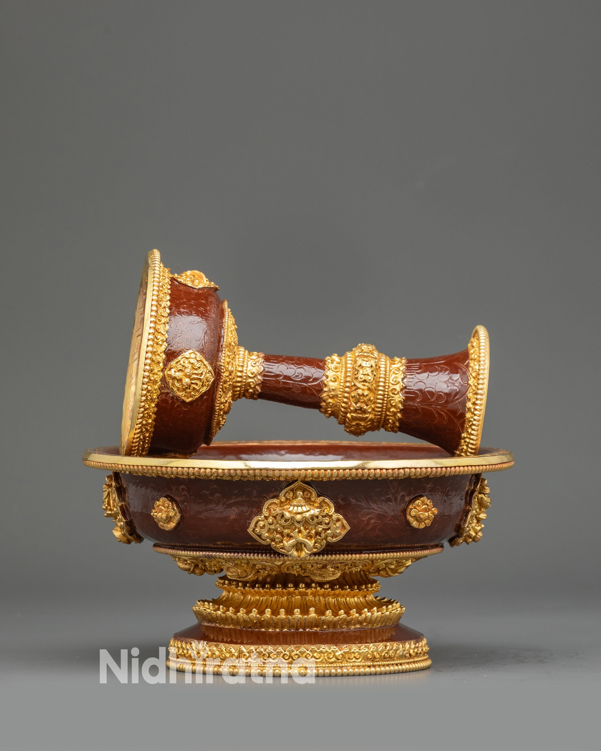 Side view Golden Serkyem Offering stacked display for decorative or ritual use