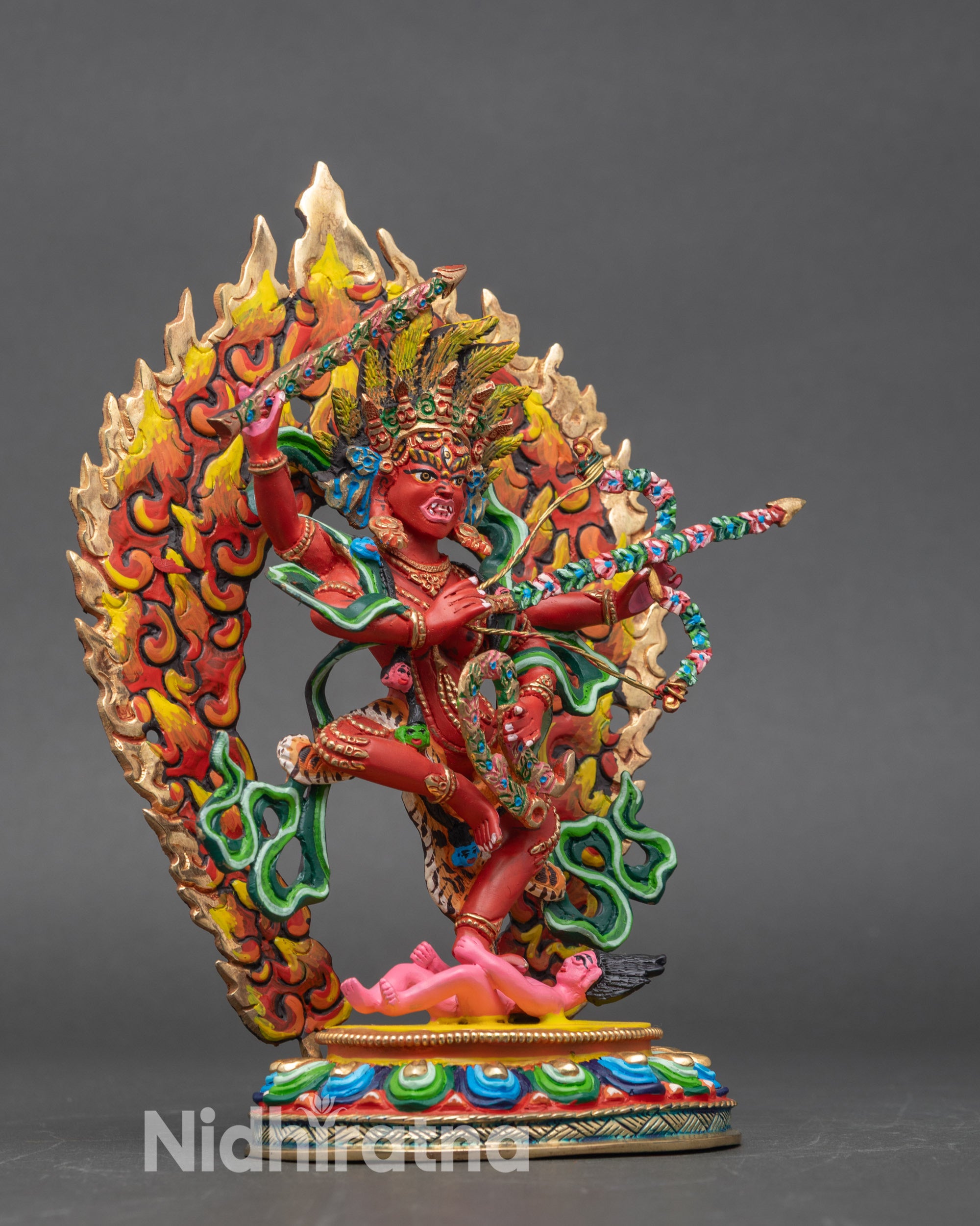 Side view Kurukulla four arms hook noose floral bow arrow Nepal statue