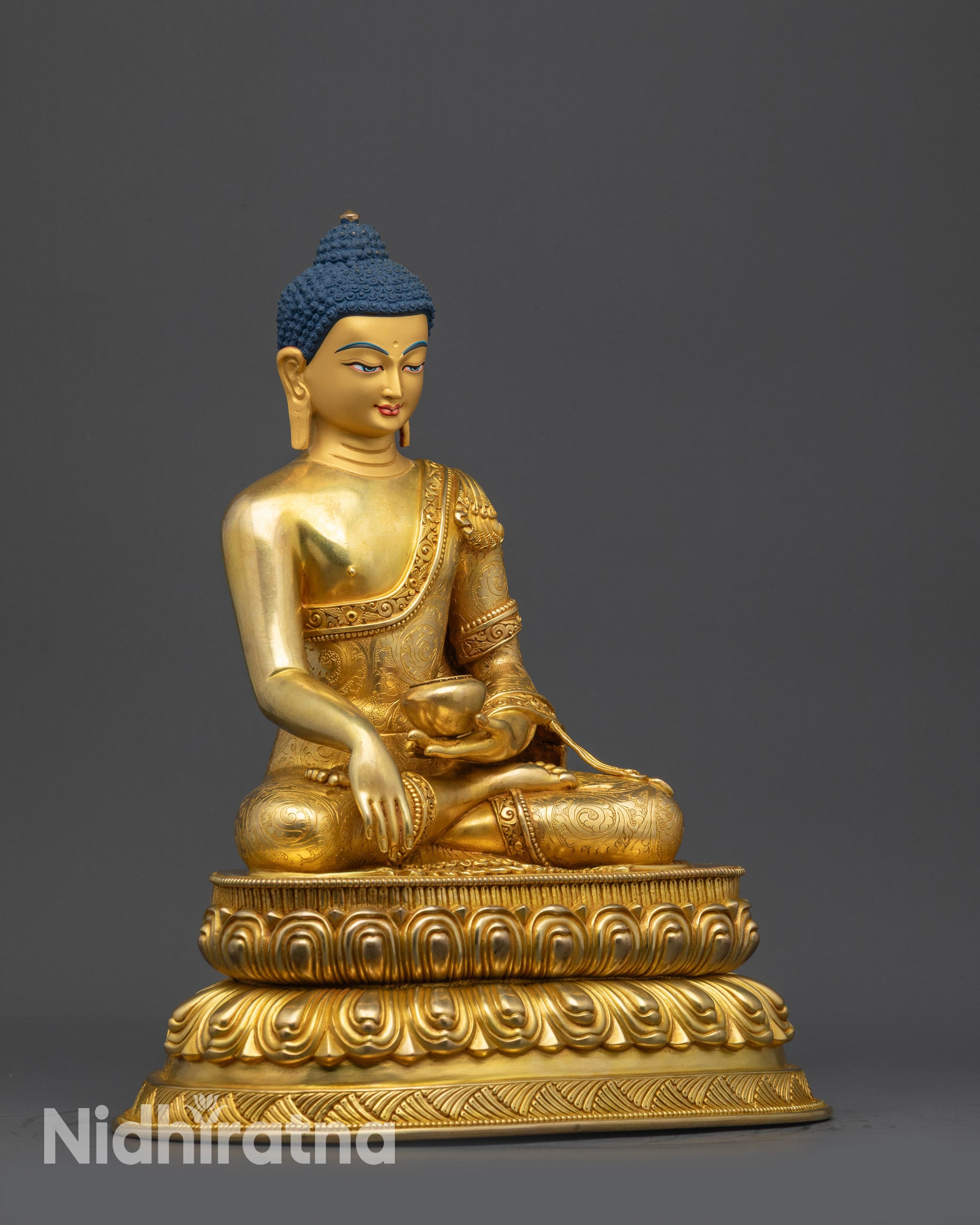 Side view Meditating Shakyamuni Buddha Statue with copper alloy body