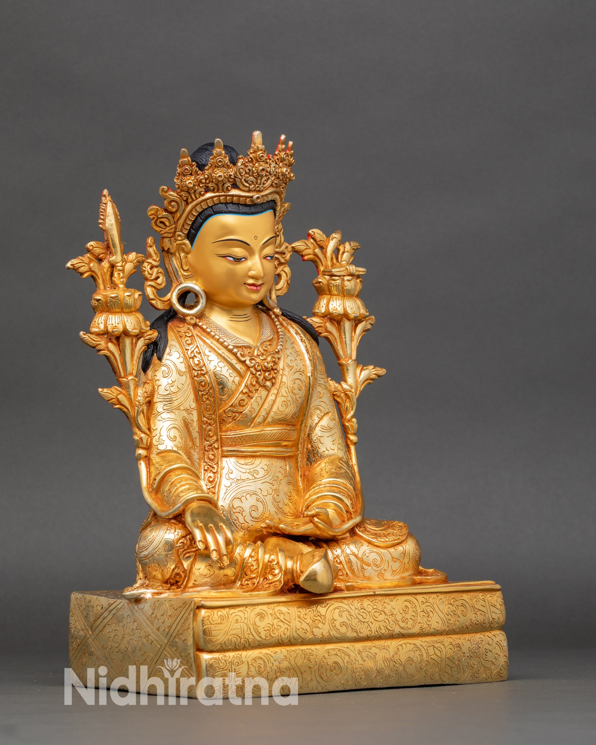 Side view Santarakshita in seated Posture highlighting intricate Newari craftsmanship