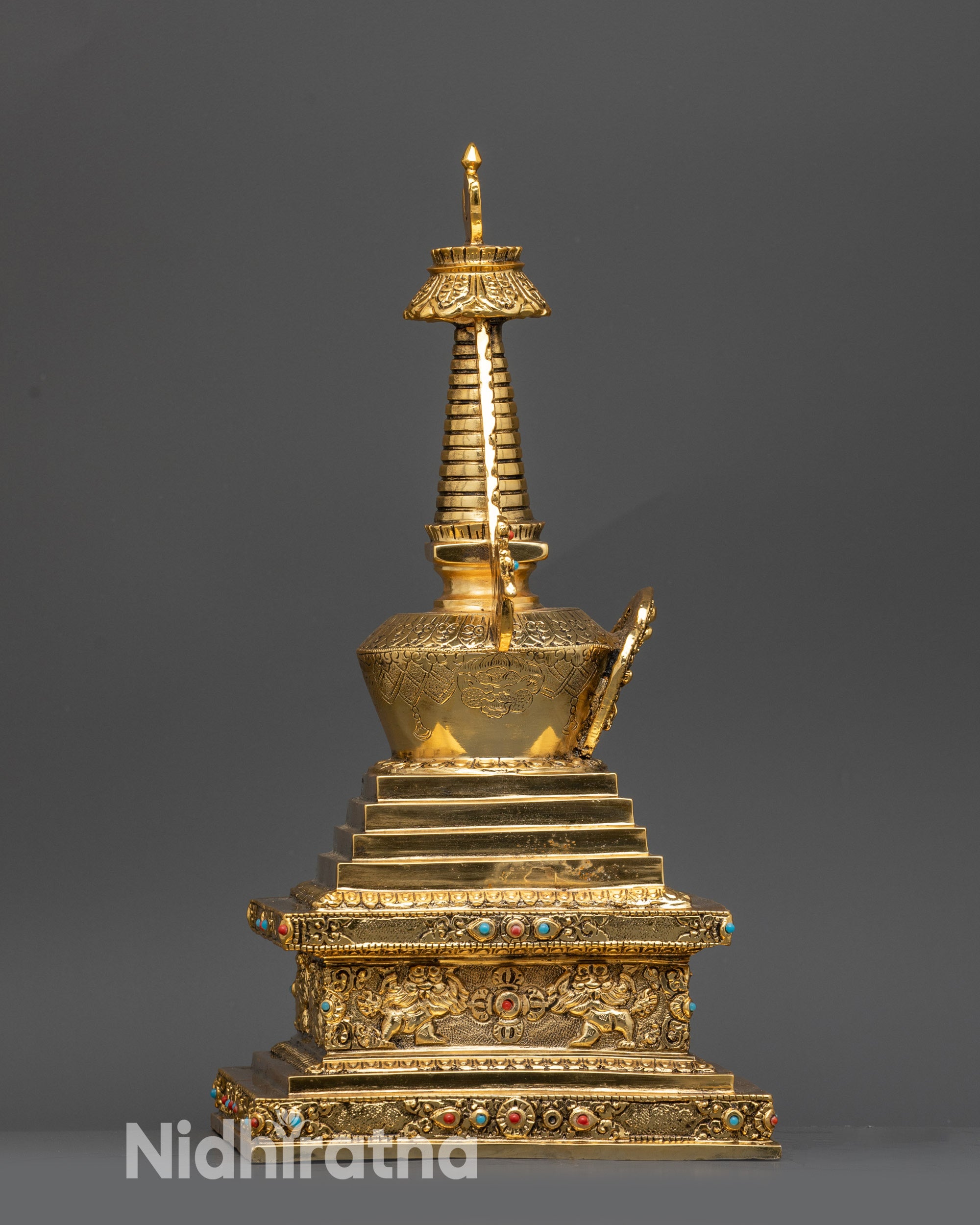 Side view Shakyamuni Buddha Stupa handcrafted Himalayan Buddhist stupa for dharma centers
