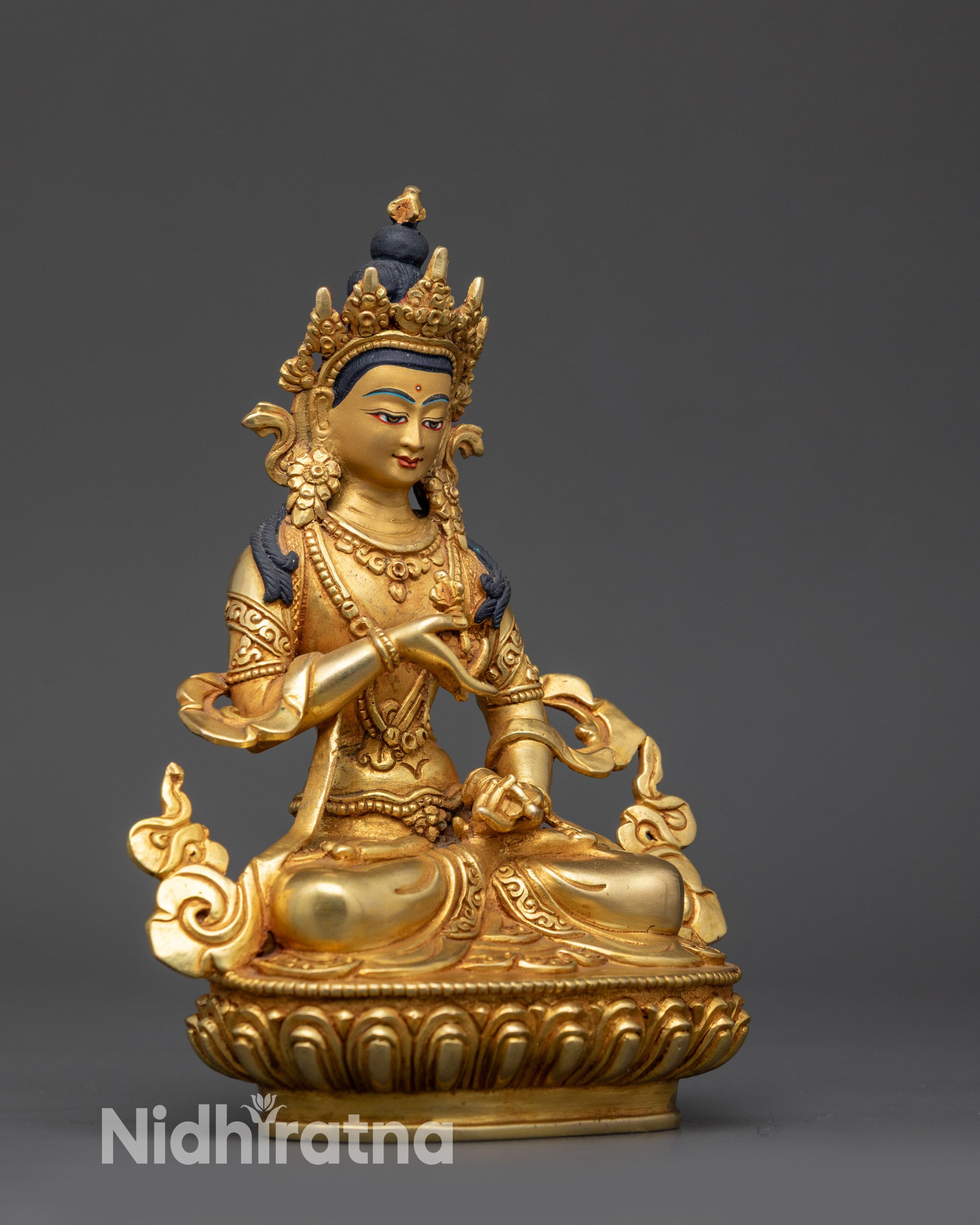 Side view Tibetan Vajrasattva Statue, seated posture with intricate artisan craftsmanship