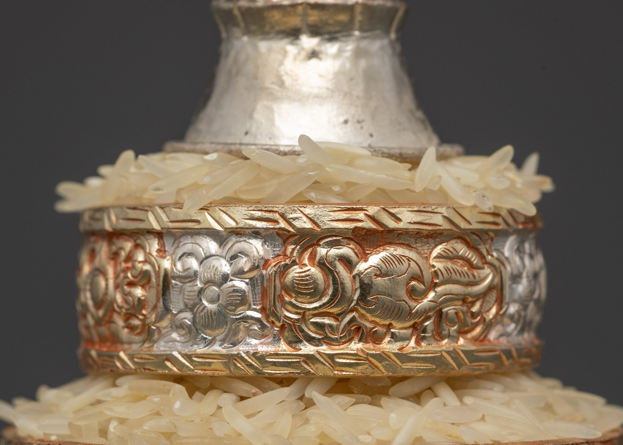 Side view handcrafted copper Ratna Mandala with layered rings, ideal for spiritual devotion, mindfulness, and altar decoration