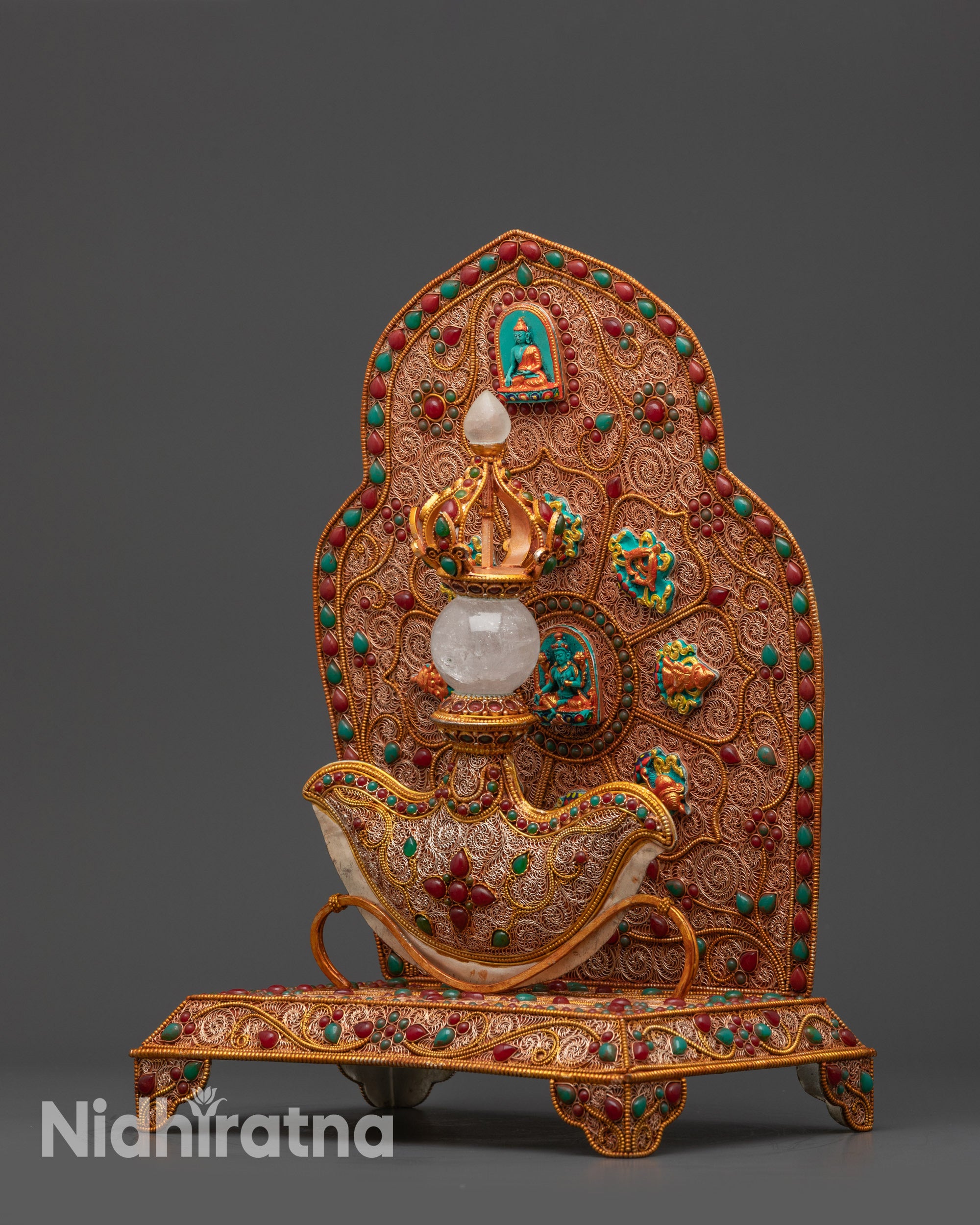 Side view of 13" Kartika Ritual Dagger highlighting curved copper blade and intricate throne