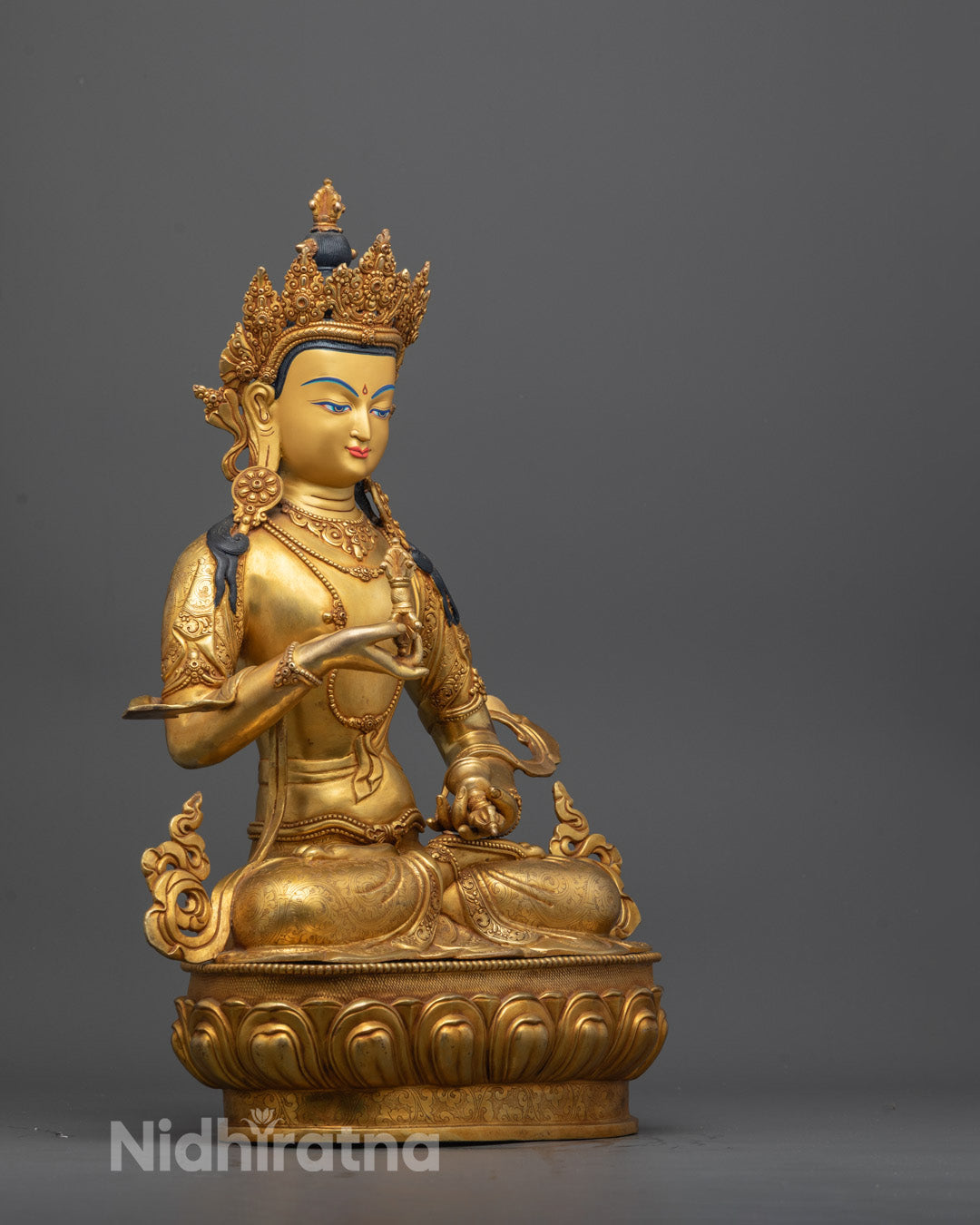 Side view of 24k gold gilded Vajrasattva Statue handcrafted