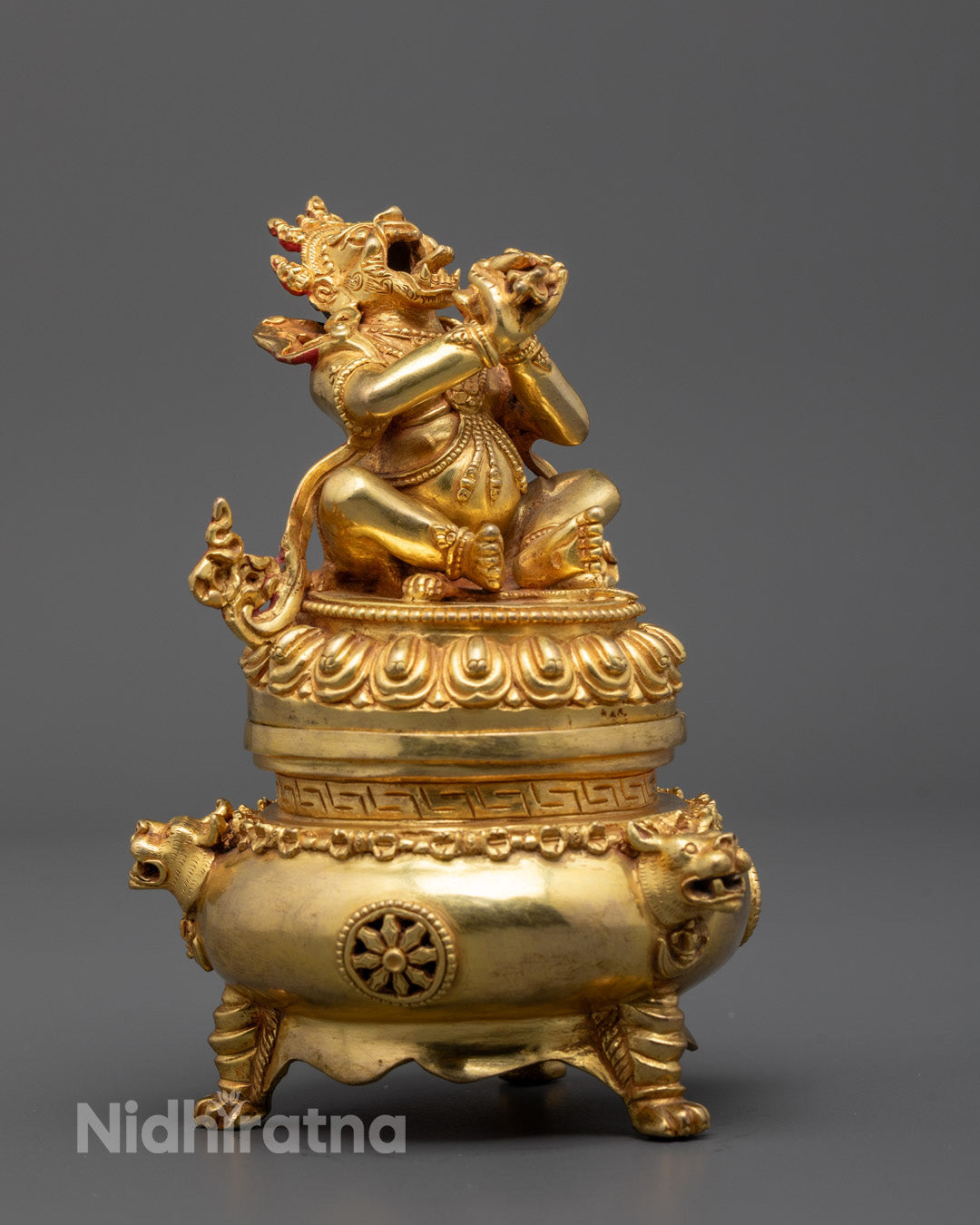 Side view of Dorje Khadro Sculpture highlighting intricate Vajrayana carvings
