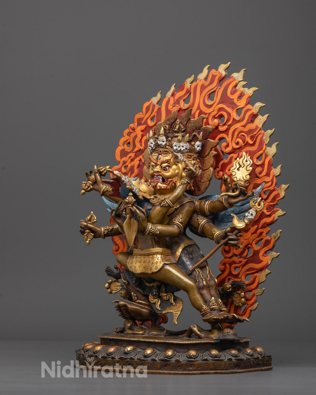 Side view of Fierce Vajrakilaya Yidam Statue with Intricate Details and Spiritual Symbolism