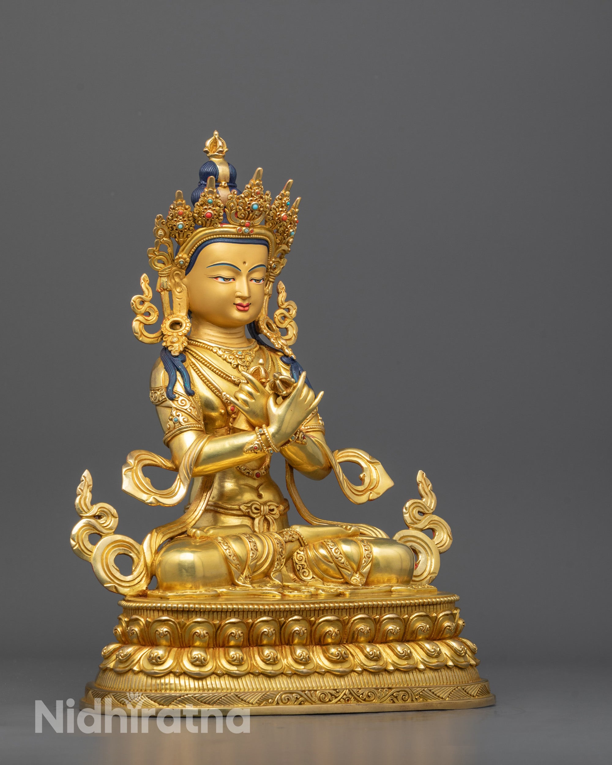 Side view of Premium copper Vajradhara Statue featuring vajra in both hands