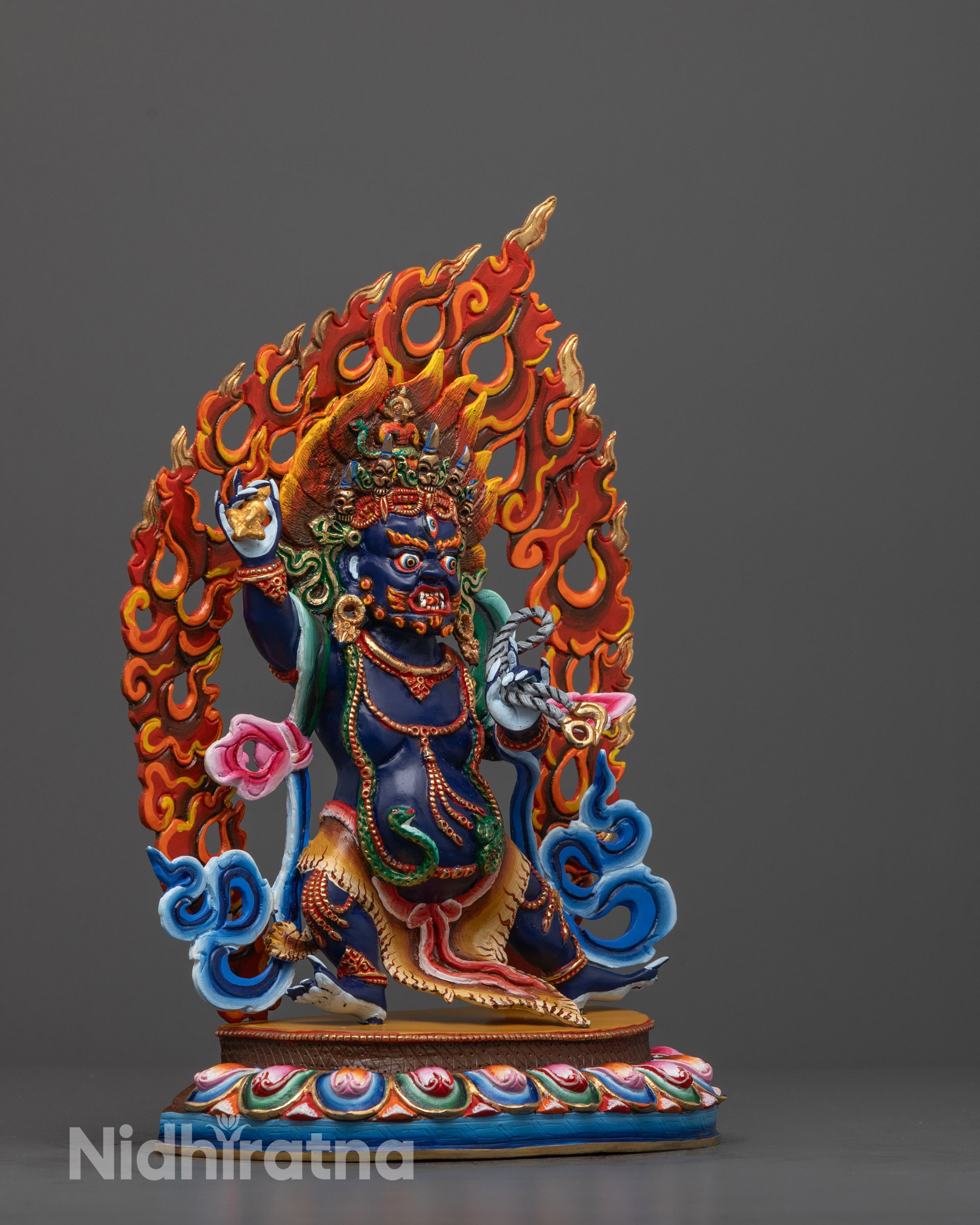 Side view of Tibetan Vajrapani Guardian Deity Statue with Halo