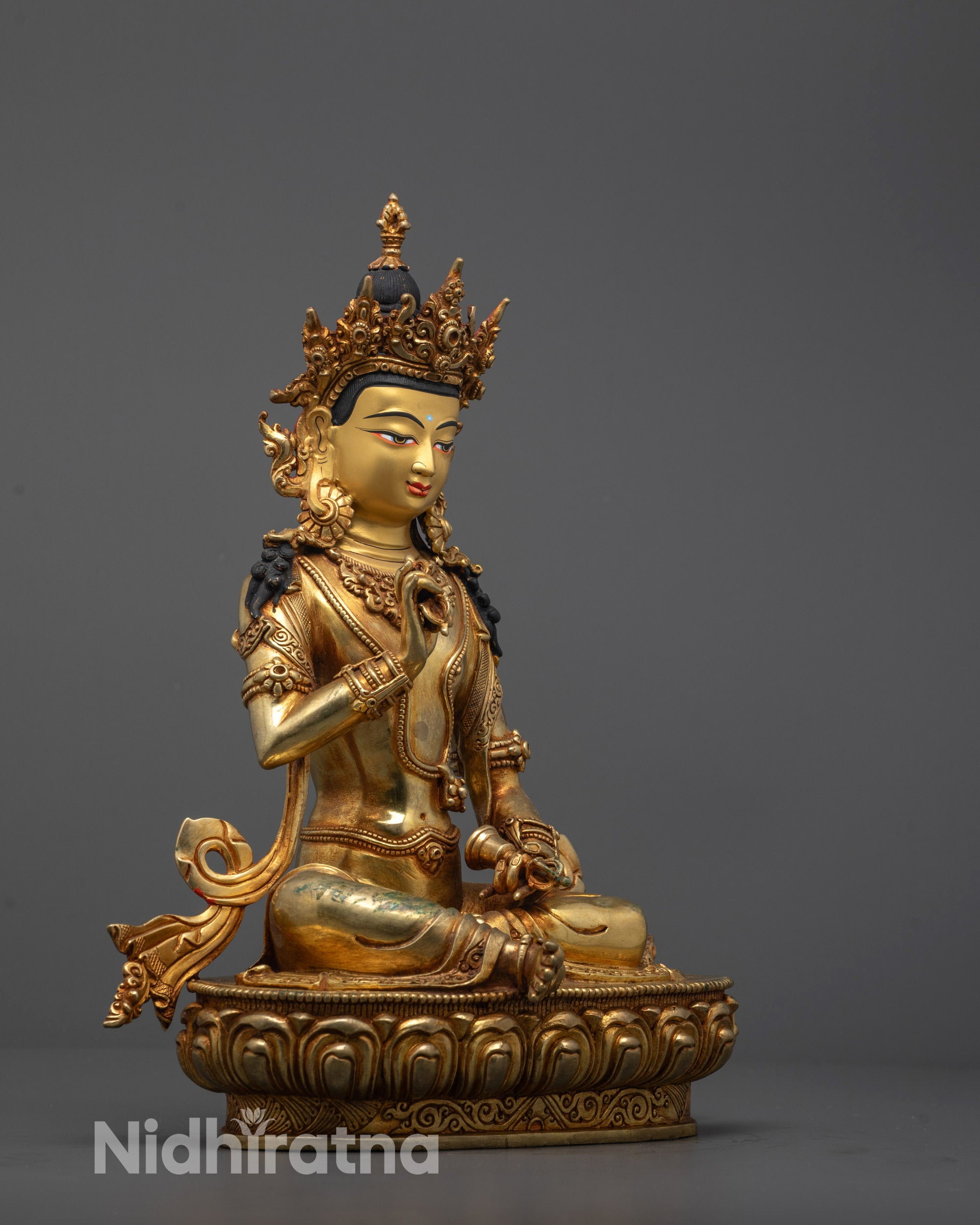 Side view of Traditional Nepalese Vajrasattva Buddha statue crafted with lost wax method