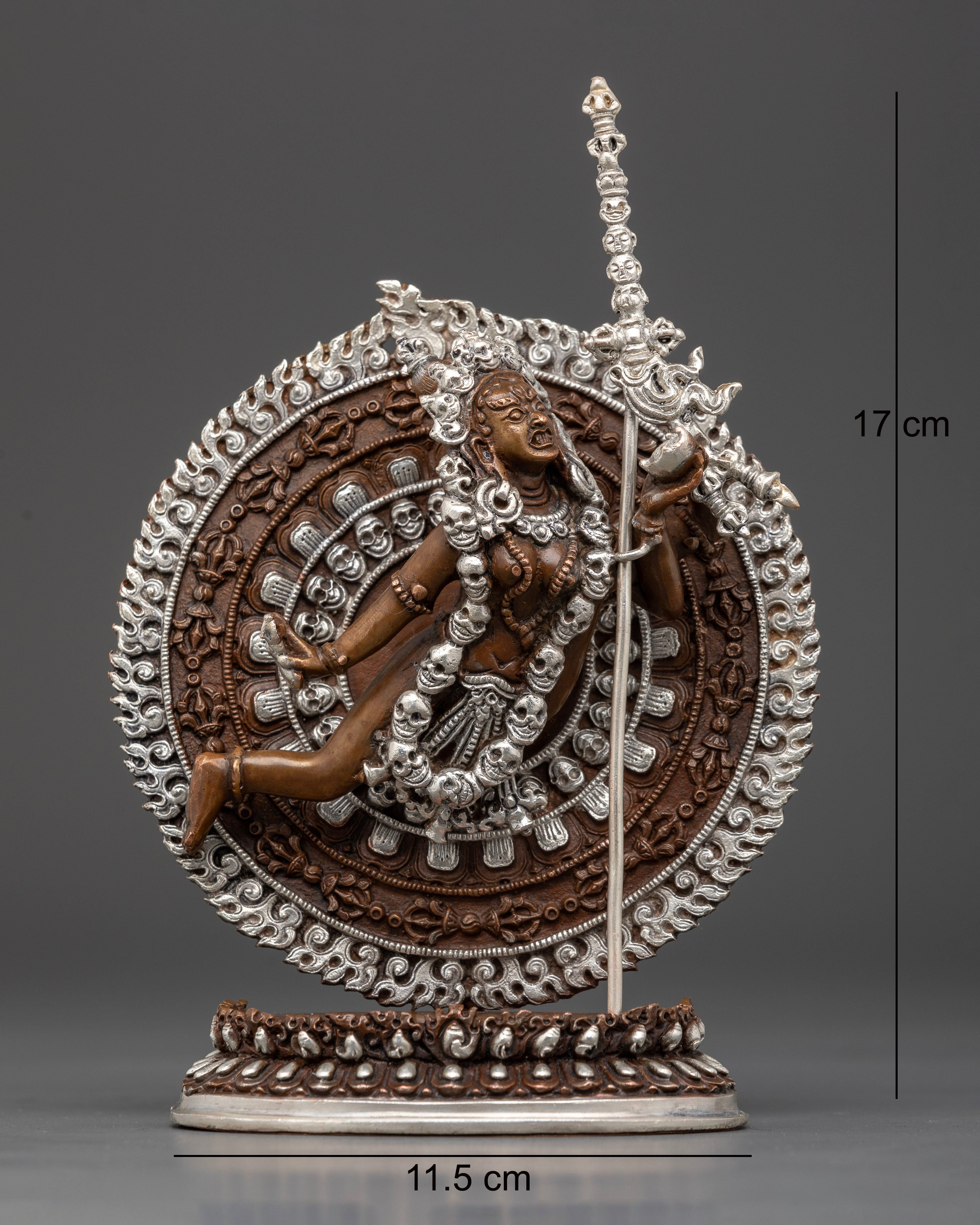 Side view of Vajrayogini altar statue, lost-wax cast by Newar artisan, Tibetan Buddhist deity