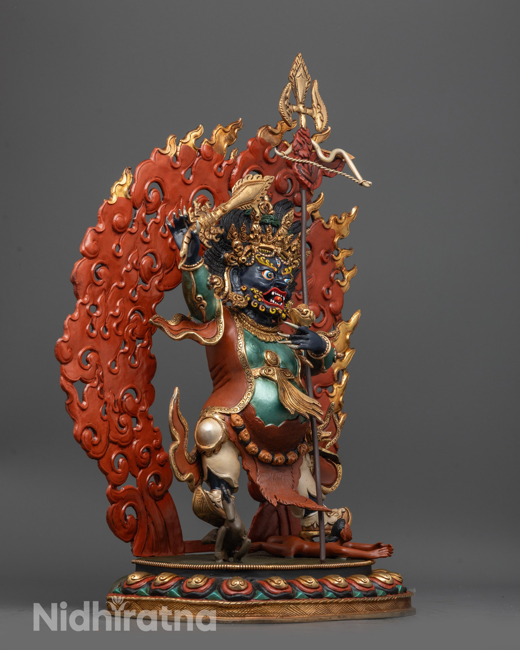Side view of Wrathful Protector Deity Begtsen Chen (Chamsing) Statue
