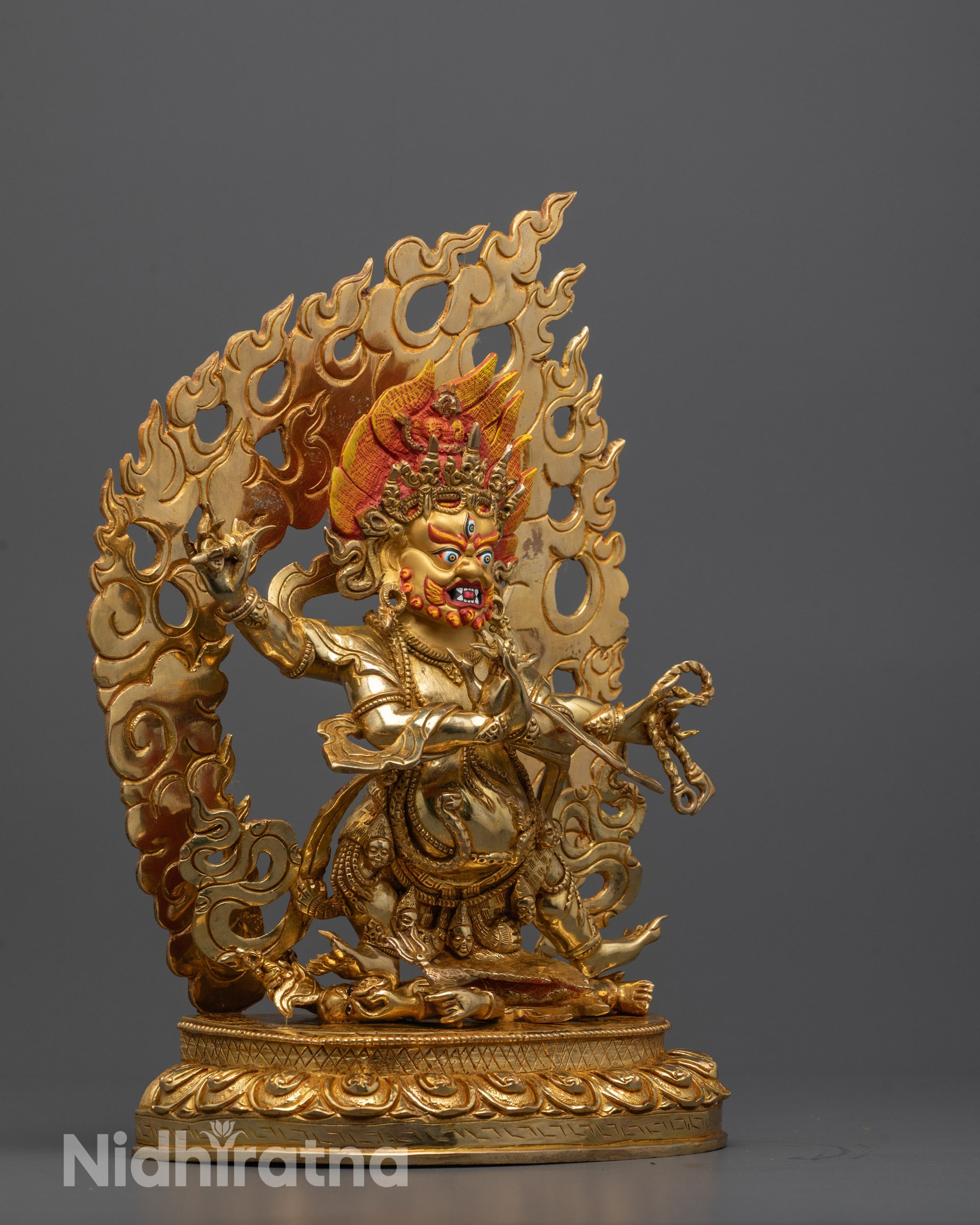 Side view of Wrathful Vajrapani Statue with Third Eye and Blazing Halo